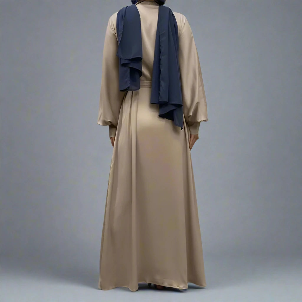 Elegant Muslim Women's Open Abaya Dress with Pockets - Classic Daily Wear for Prayer, Work & Social Occasions