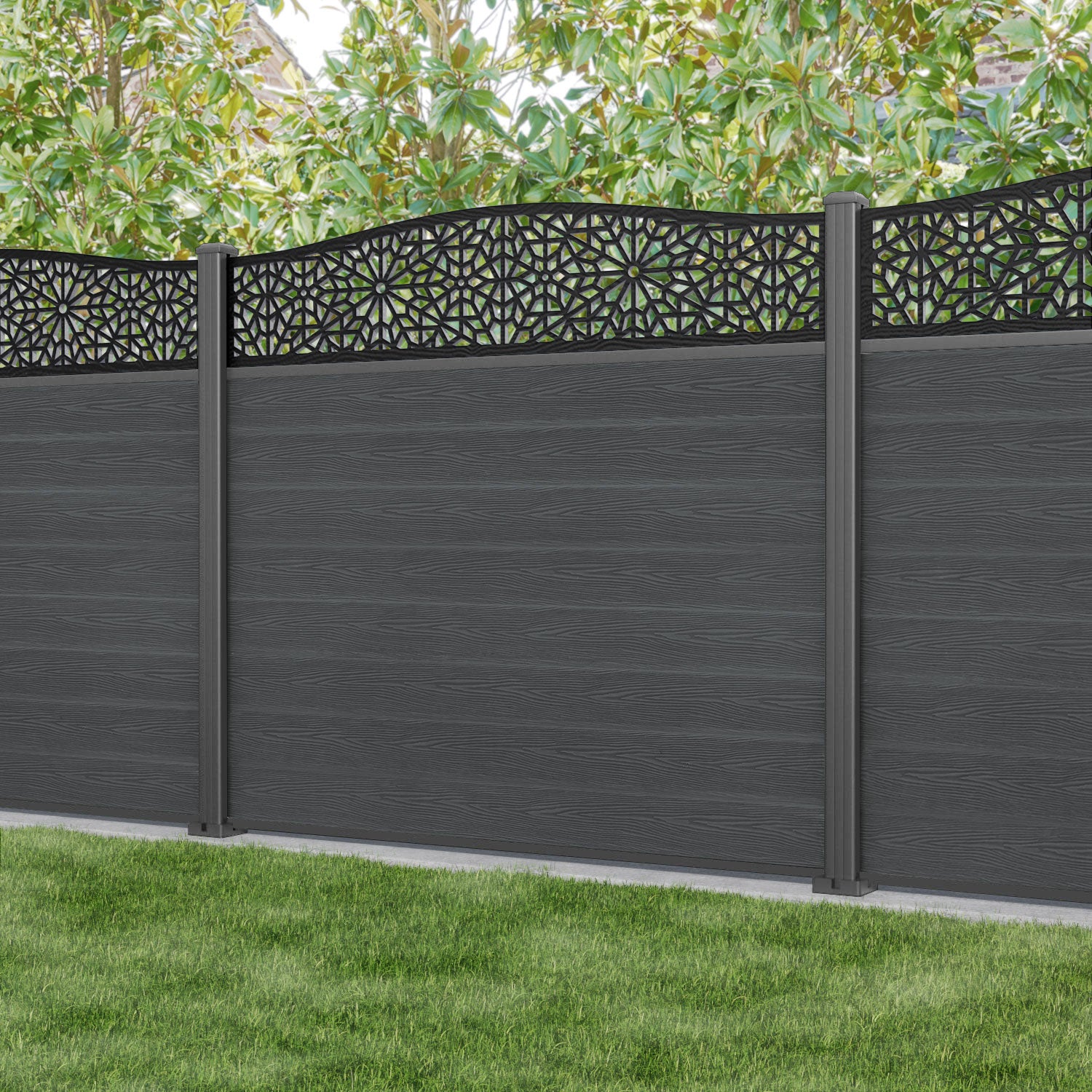 Classic Alnara Curved Top Fence Panel - Dark Grey Aluminum Fence with Durable Posts | Perfect for Backyard Privacy, Garden Borders & Pool Safety