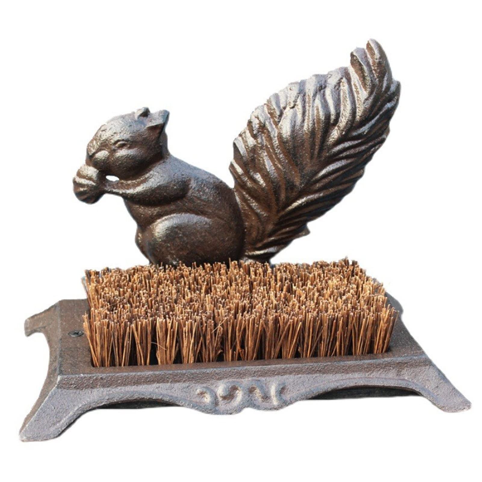 YLLFF Cast Iron Shoe Brush with Squirrel Pattern - Brown Coir Bristle Boot Scraper for Outdoor Shoes - Durable Coconut Fiber Brush for Home, Garden & Patio Cleaning - Perfect for Muddy Boots, Hiking Gear and Outdoor Equipment Maintenance