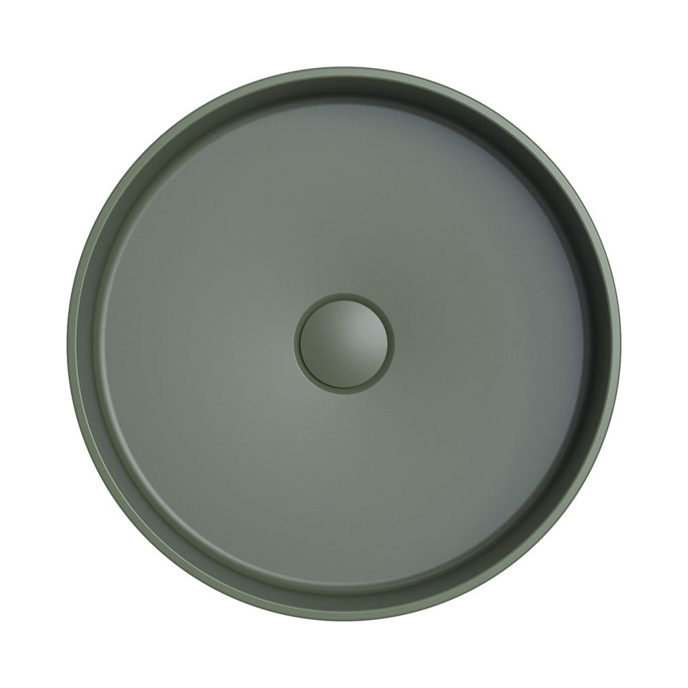 Fienza CSB802F Minka Round Solid Surface Above Counter Bathroom Sink Basin, Forest Finish - Perfect for Modern Farmhouse, Rustic, and Contemporary Bathroom Designs