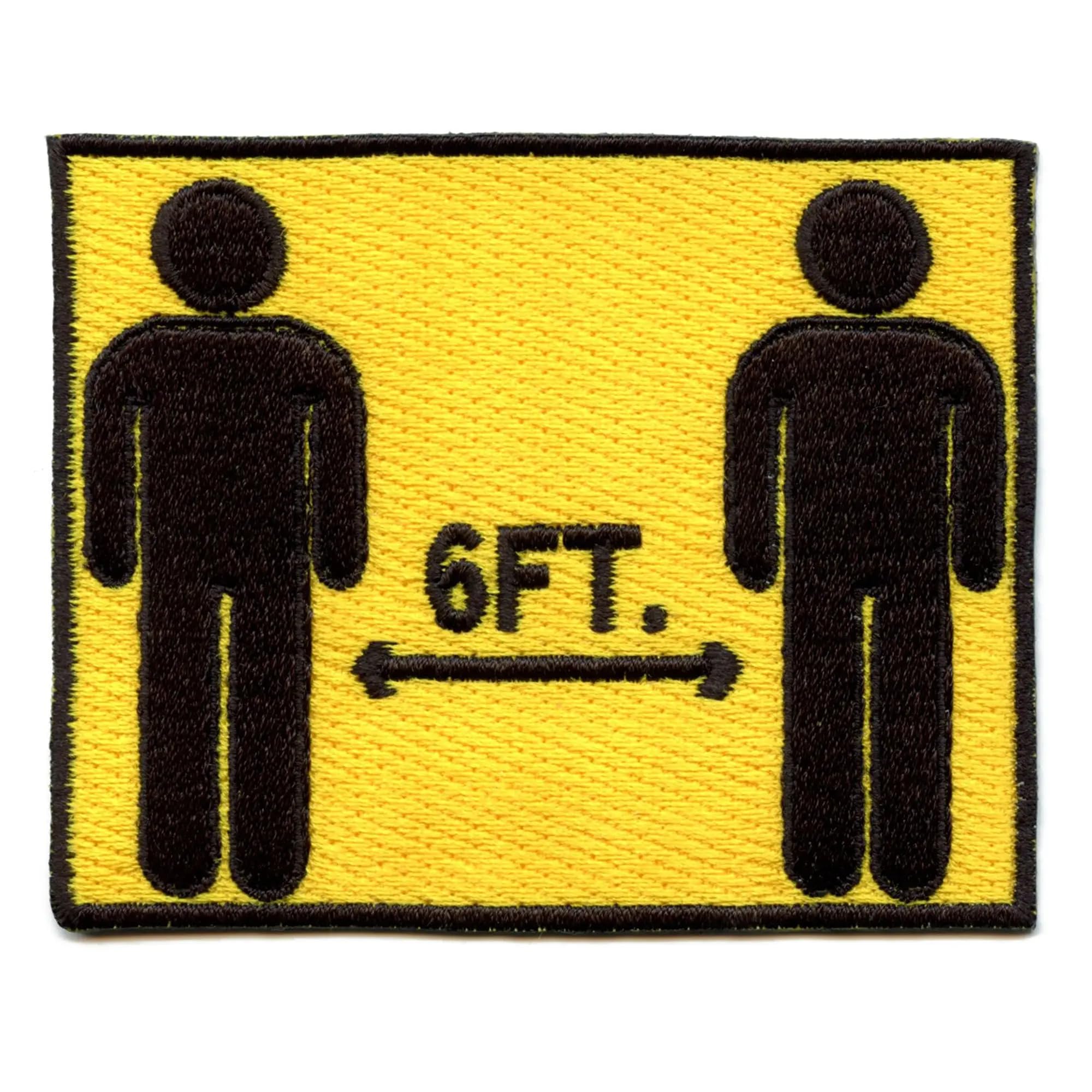 6 Feet Apart Social Distance Embroidered Iron-On Patch - Washable & Durable for Masks, Hats, Jackets & Backpacks - Perfect for Schools, Workplaces & Public Spaces