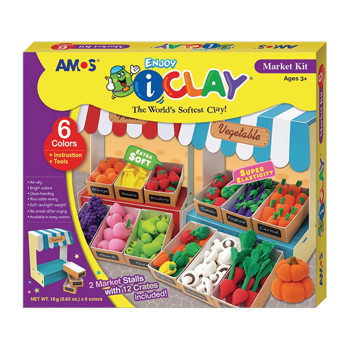 Amos i Clay Modeling Clay Kit - 18g x 6 Colors, Non-Toxic Air Dry Clay for Kids & Adults - Perfect for DIY Crafts, Sculpting, and School Art Projects