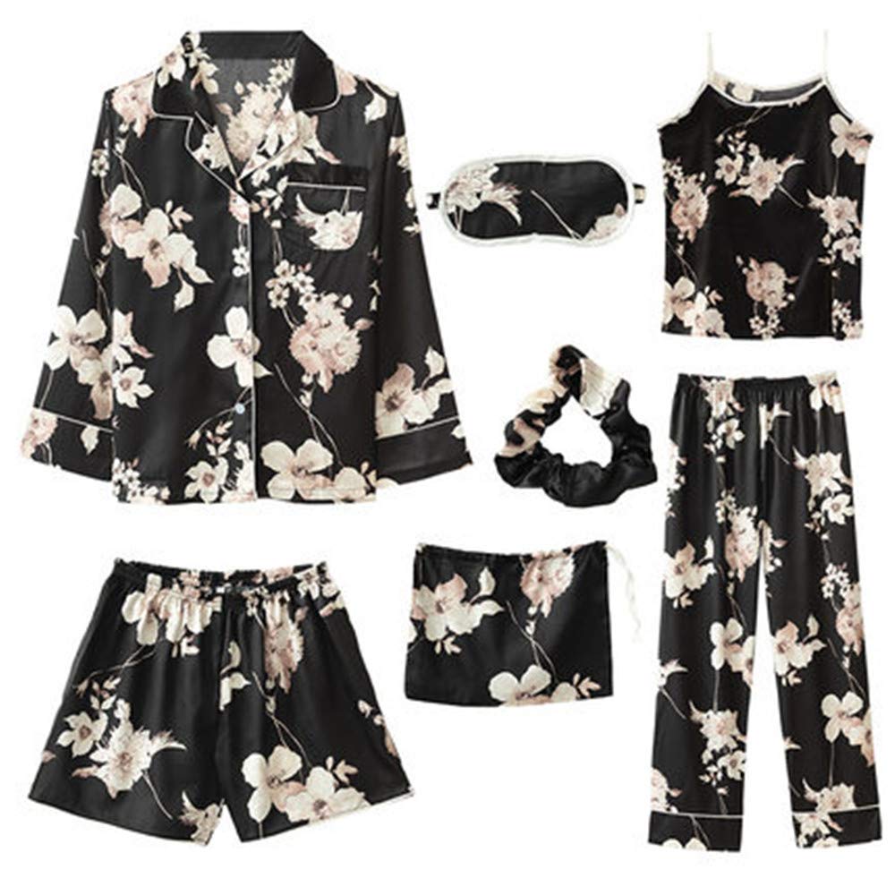 Women's 7-Piece Pajama Set - Cami Top, Sleep Shirt & Eye Mask | Soft Sleepwear for Women | Perfect for Nighttime Relaxation, Spa Days & Cozy Lounging