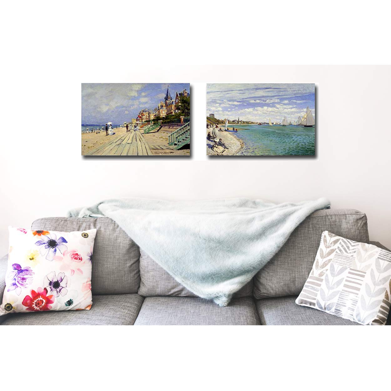Claude Monet Beach Paintings Set - Trouville & Saint-Adresse Premium Giclee Canvas Art (24x36 Inches Each) | Ready to Hang Wall Decor for Living Room, Bedroom & Office