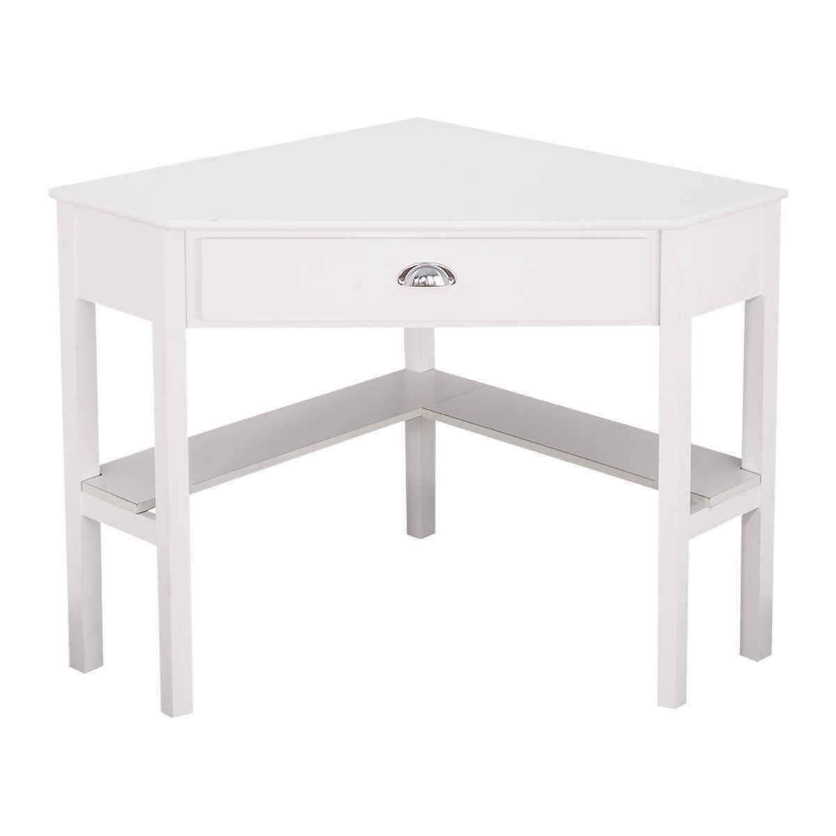 Modern White Corner Wood Desk - Home Office Laptop Writing Table with Ergonomic Design | Perfect for Small Spaces, Study Rooms & Remote Workstations