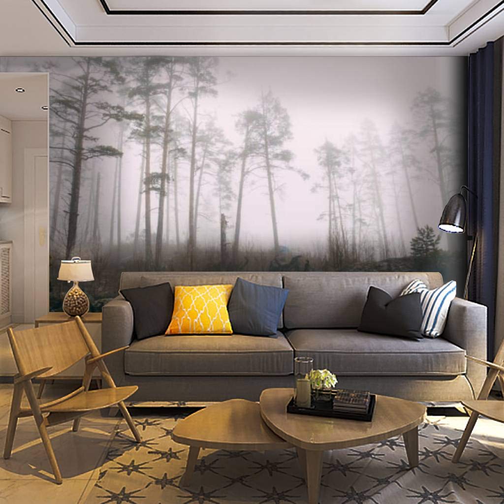 Self-Adhesive Removable Peel & Stick Forest Wall Mural - Grey Lightweight Tent in Foggy Mystic Forest Wallpaper for Living Room Decor | Home Craft Wall Decal, Wall Poster Sticker | Perfect for Bedroom, Nursery & Office Wall Art