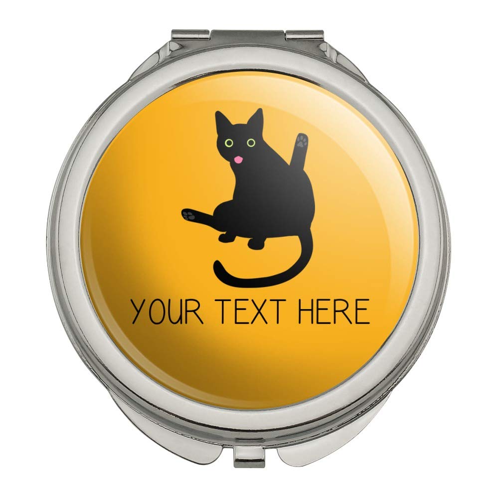 Custom Black Cat Licking Design Compact Travel Purse & Makeup Mirror - Personalized Handbag for Women, Gifts for Cat Lovers - Perfect for Travel, Cosmetics Storage & Everyday Use