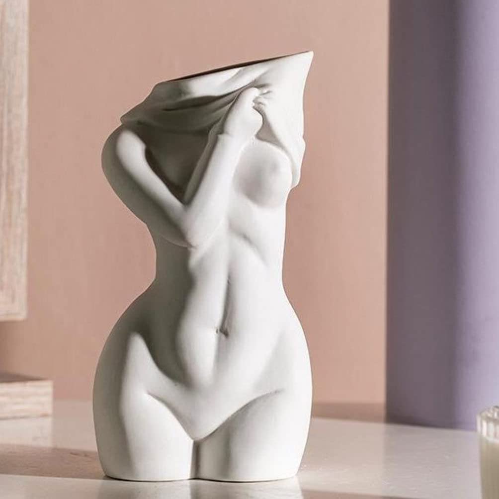 White Ceramic Feminine Curve Vase - Elegant Floral Vase for Modern Bohemian Home Decor | Perfect for Centerpieces, Wedding Decor & Boho Chic Living Spaces