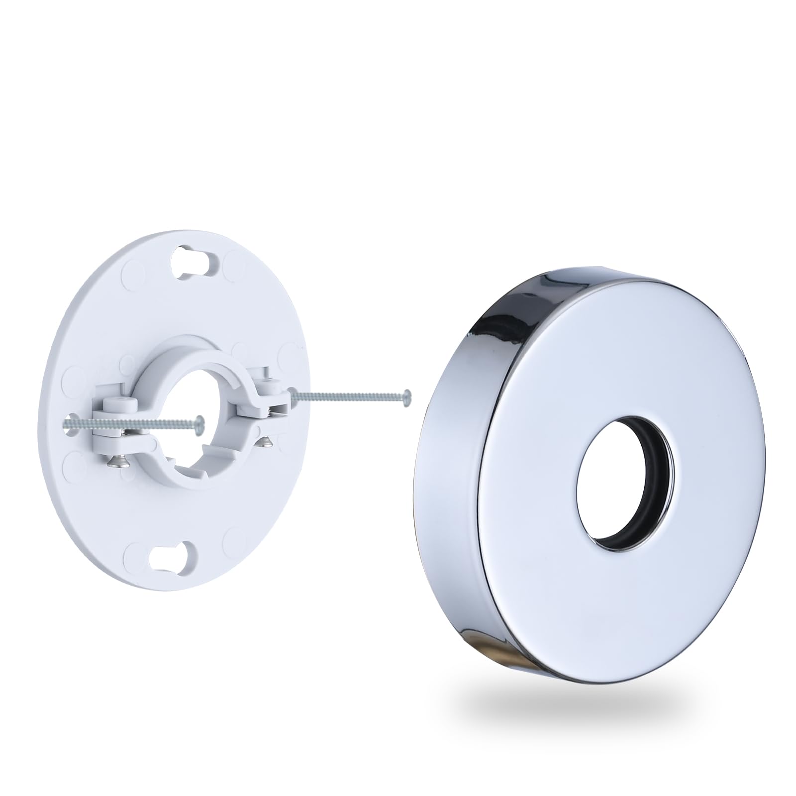 Chrome Shower Arm Flange & Stabilizer Bracket Set with Cover Plate - Secure Shower Pipe Installation for Bathroom & Home Renovation