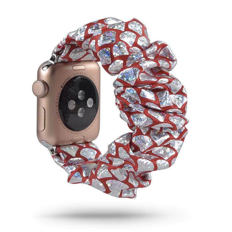 Sparkly Scrunchies Elastic Apple Watch Band for Series 6/5/4/3/2/SE - 44mm/42mm/40mm/38mm - Fashionable Hair Tie & Watch Strap Combo for Workouts, Yoga & Everyday Wear