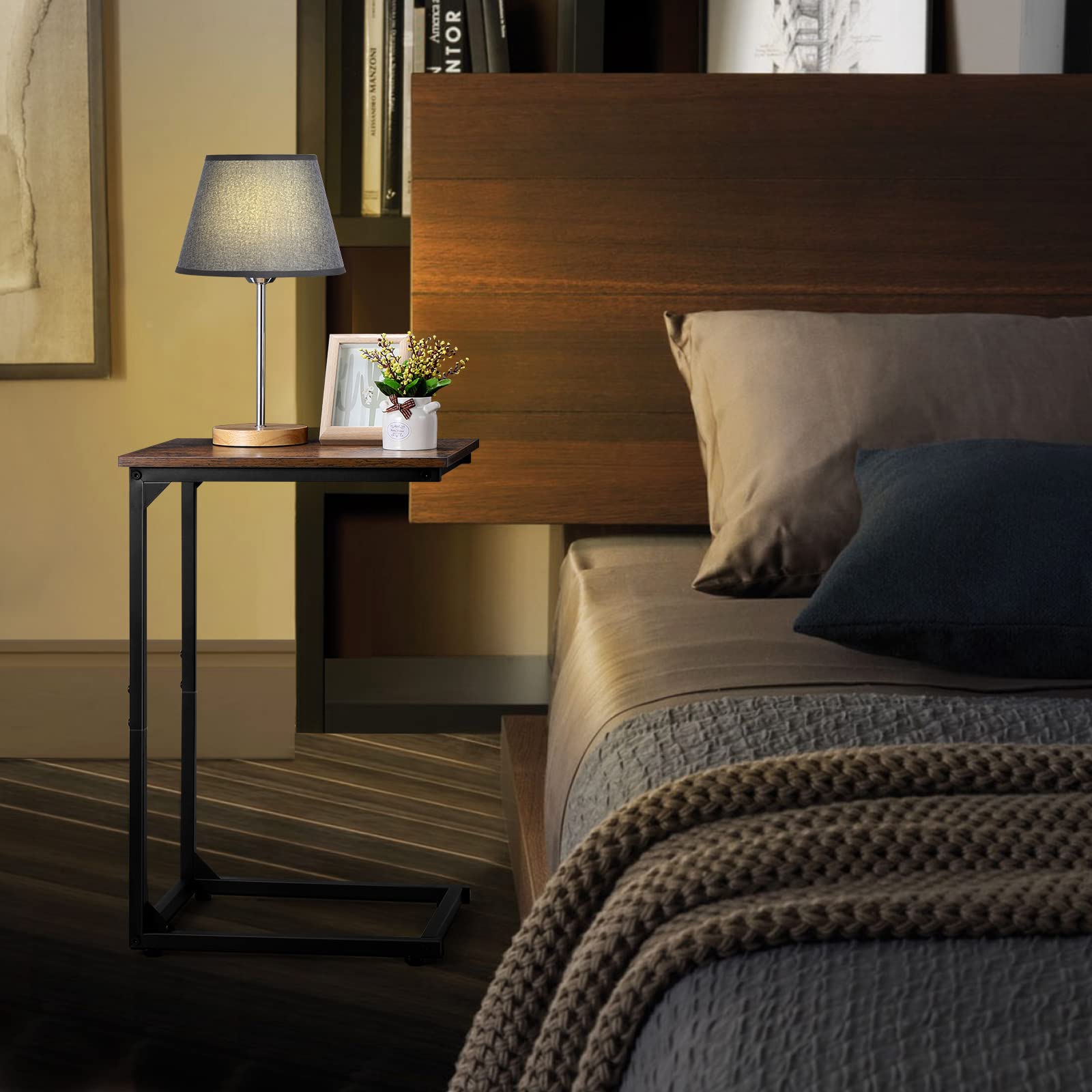 Rustic Brown C-Shaped Side Table Set of 2 - Sofa End Table for Living Room & Bedroom - Perfect for Small Spaces, Reading Nooks, and Coffee Table Alternatives