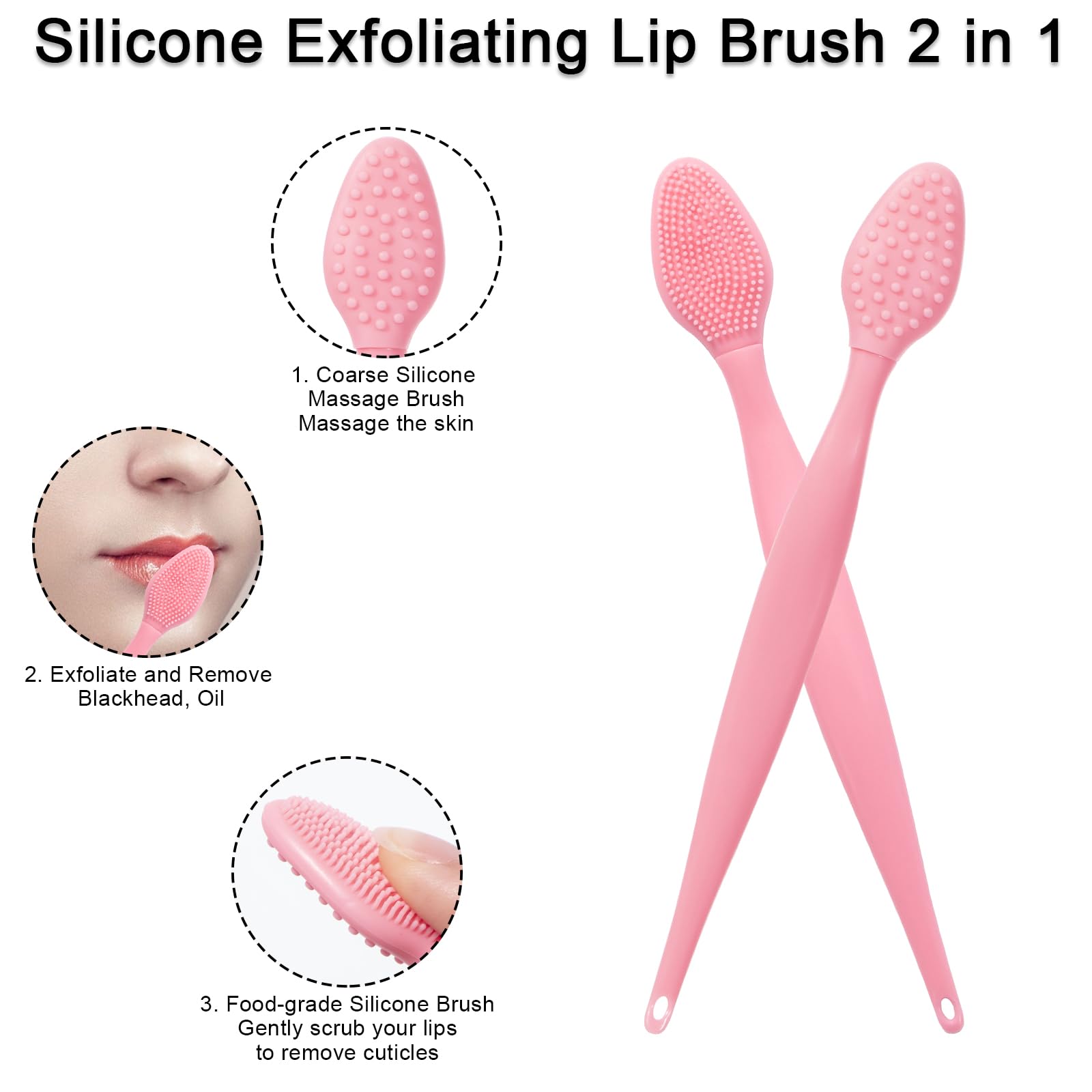 8 Pack Silicone Lip Scrub Brushes - Double-Sided Exfoliating Lip Brush for Soft Lips, Blackhead Remover & Skincare Tool (Pink) - Perfect for At-Home Spa & Lip Care Routine