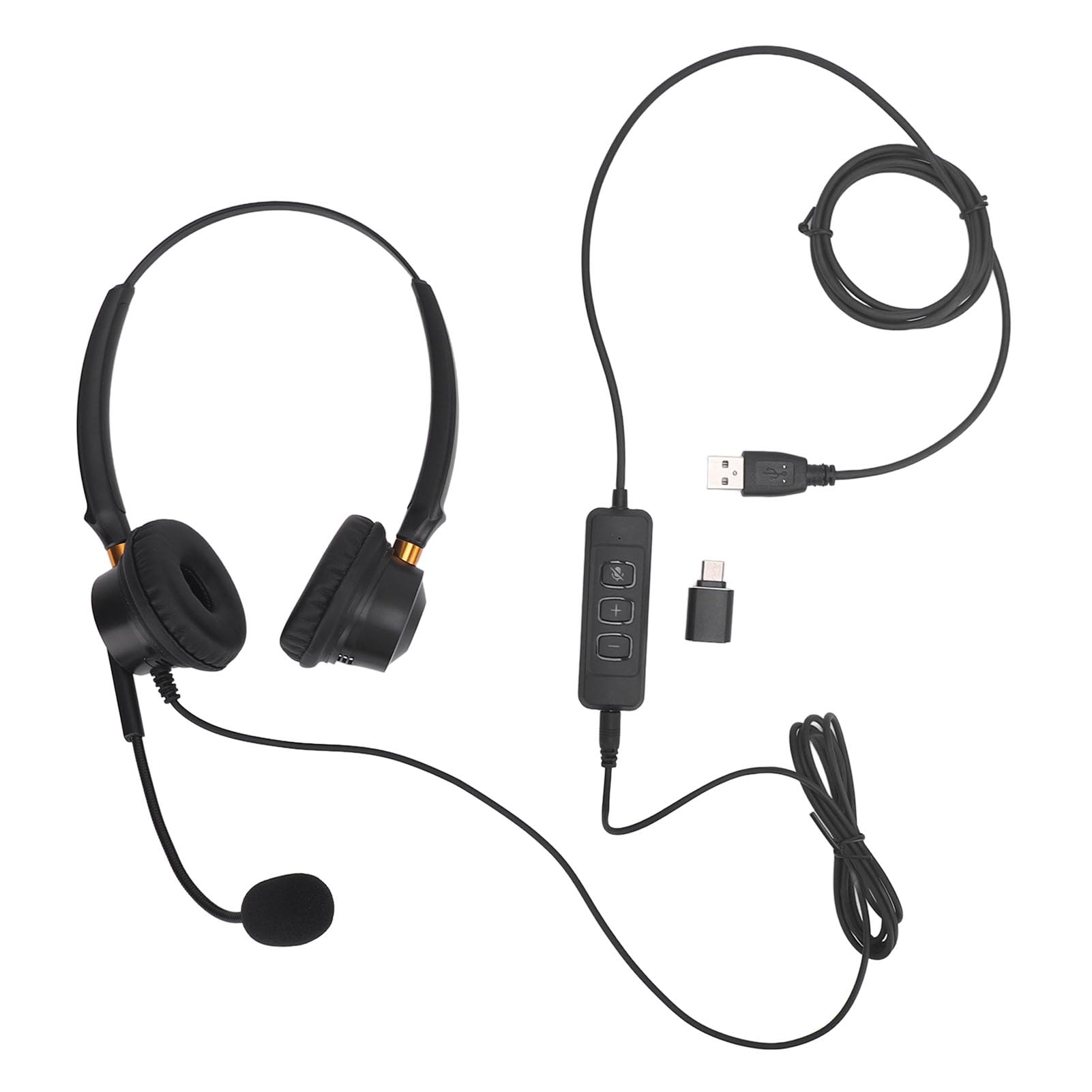 ASHATA Noise Canceling USB Headset with Adjustable Volume - Dual Ear Office Headphones for PC, Laptop, Smartphone & Tablet - Perfect for Remote Work, Call Centers & Online Meetings