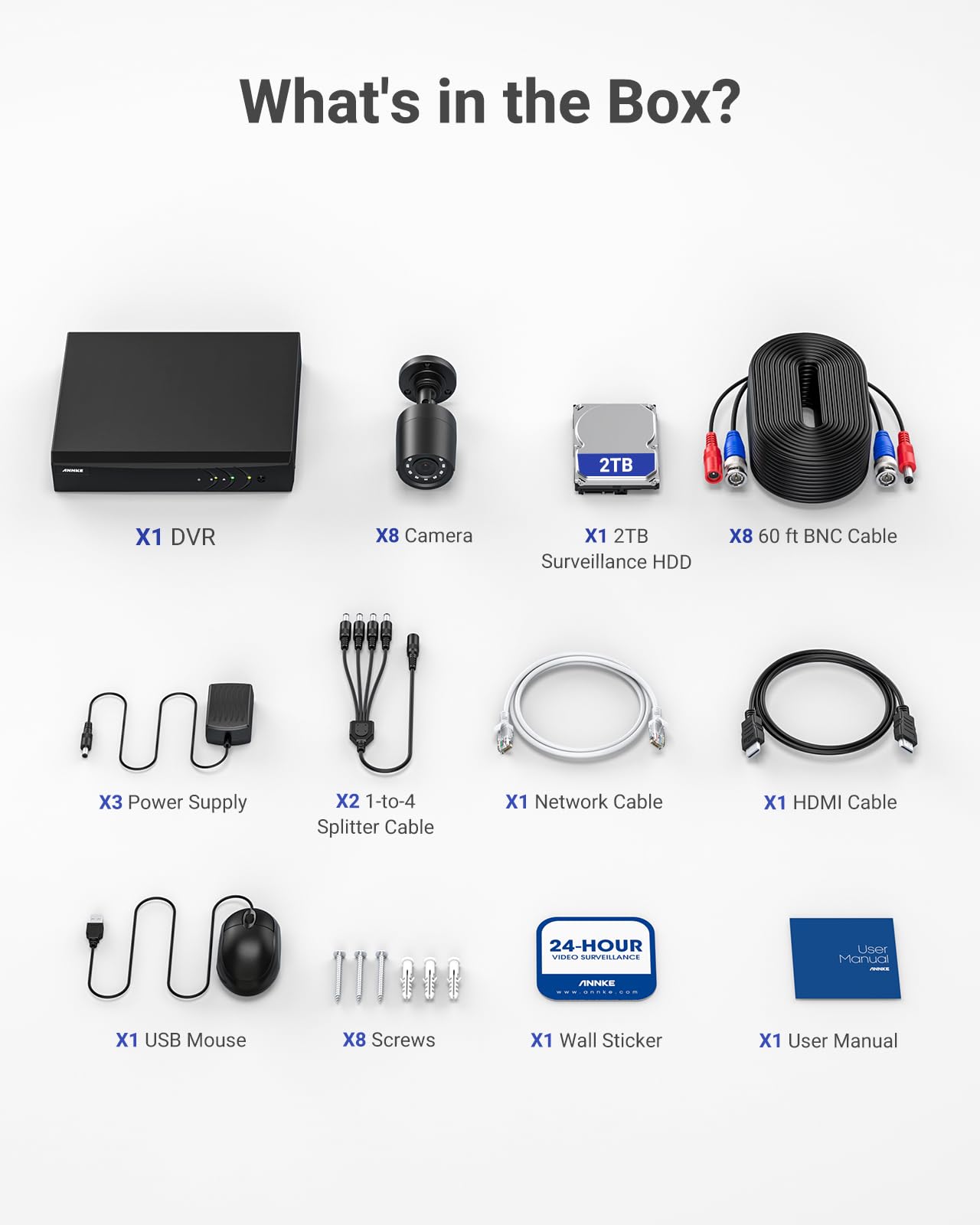 ANNKE 16CH 3K Lite FHD AI Security Camera System with 2TB HDD & 8X 2MP Weatherproof CCTV Cameras | Smart Human/Vehicle Detection | 24/7 Day & Night Vision | Remote View via Smartphone | Ideal for Home Security, Business Surveillance & Outdoor Monitoring