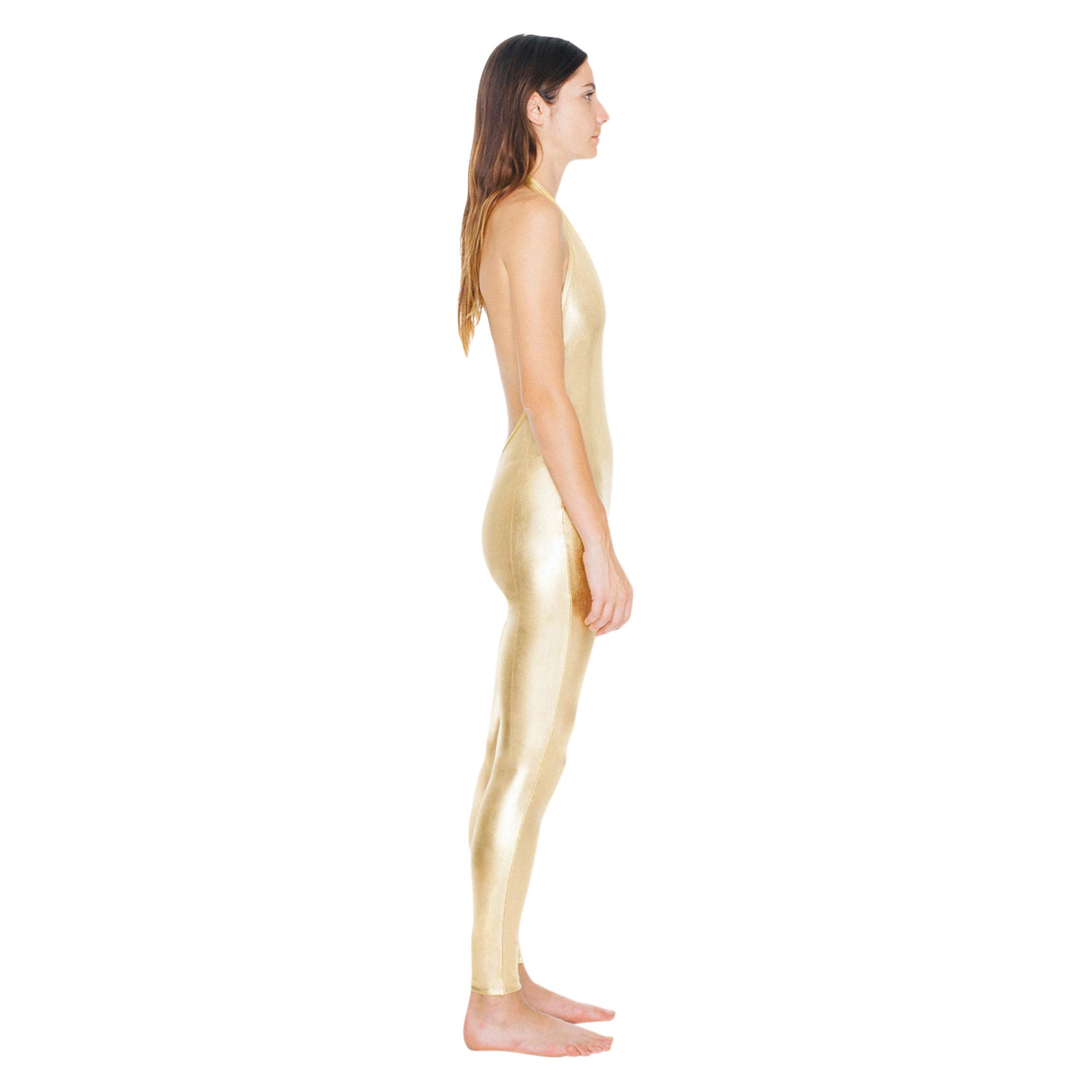American Apparel Women's Metallic Halter Catsuit - Sexy Shiny Bodysuit for Parties, Nightclubs & Festivals | Perfect for Rave, Halloween & Cosplay Outfits
