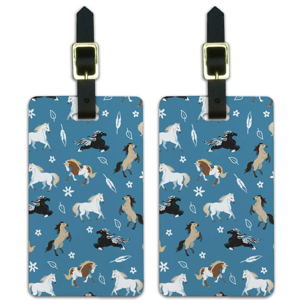 Frolicking Horses Pattern Luggage ID Tags - Set of 2 Durable Suitcase Tags for Travel, Carry-On Bags & Backpacks | Perfect for Airports, Cruises & Business Trips