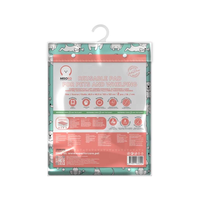 Misoko Washable Dog Pee Pads - Waterproof, Non-Slip, Super Absorbent Puppy Training Mats (2 Pack, Mint Green) - Perfect for Whelping, Potty Training & Indoor/Outdoor Use