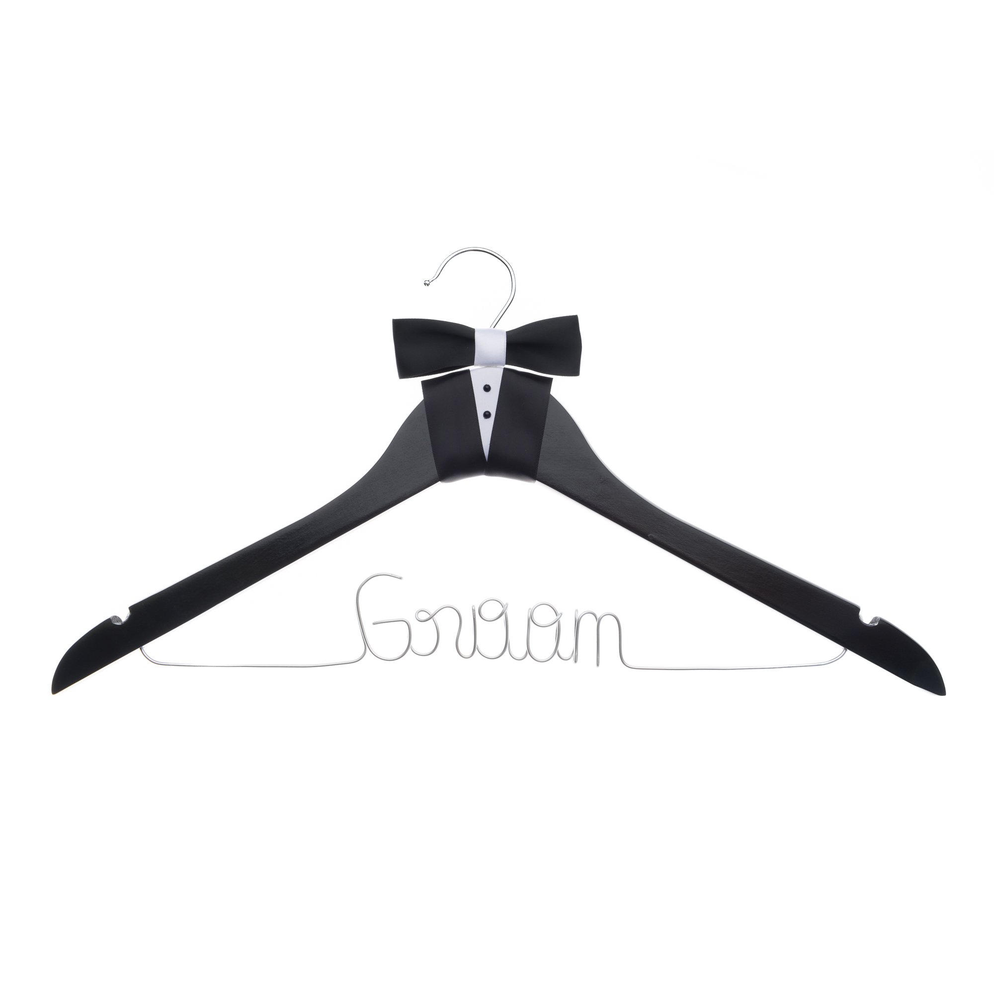 Elegant Wooden and Wire Tuxedo & Suit Hanger for Groom - Wedding Party Hanger for Bridal Attire, Black Wooden Hanger - Perfect for Wedding Day, Bridal Shower & Formal Events
