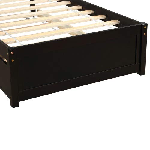 Platform Twin Bed Frame with Storage, Trundle & Headboard - Espresso Wood | Space-Saving Bed for Kids, Guest Rooms & Small Apartments