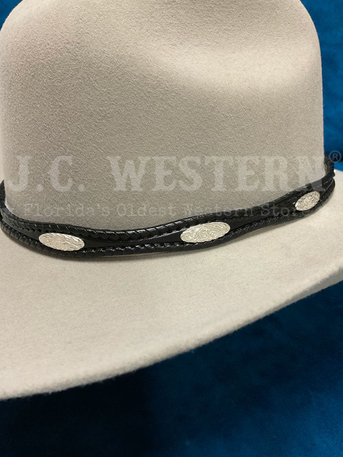 Fashionwest LC 23 Black Silver Conchos Leather Hatband for Cowboy Hats - Western Style Accessory for Rodeo, Country Music Festivals & Outdoor Events