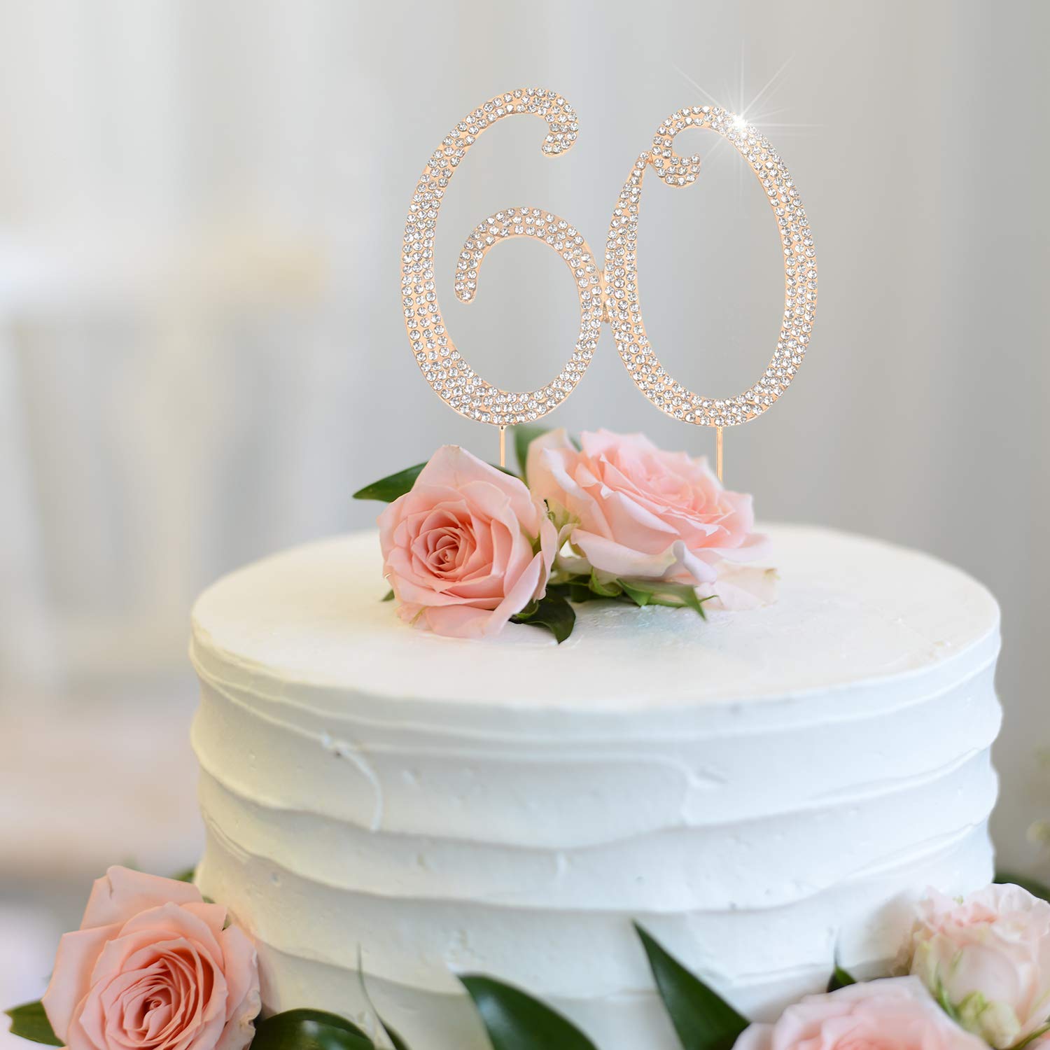 60th Birthday Cake Topper - Bling Crystal Rhinestone Gold Decorations | Elegant Keepsake for Anniversary, Retirement & Milestone Celebrations | Perfect for Cakes, Cupcakes & Dessert Tables