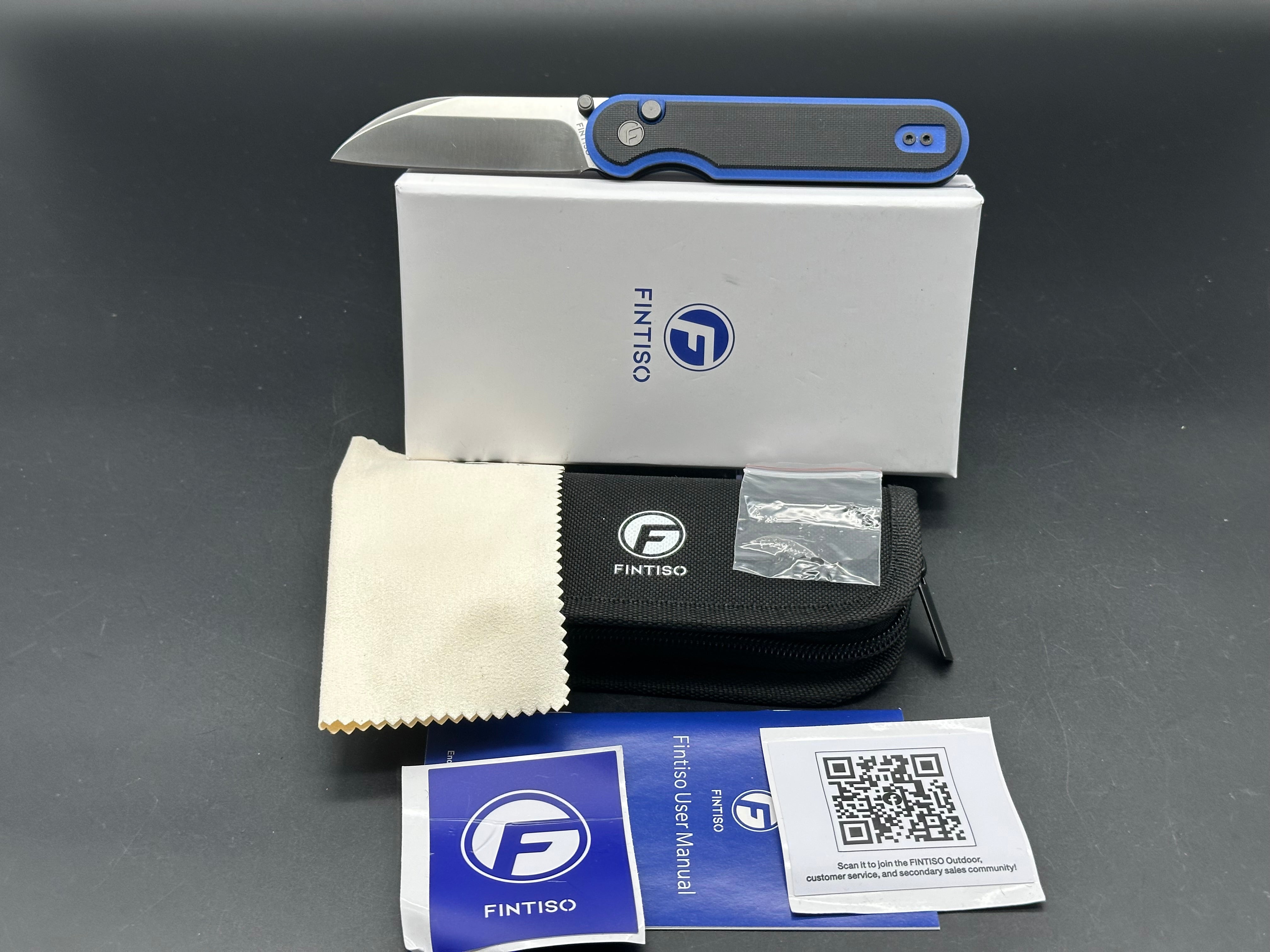 FINTISO Folding Pocket Knife with 14C28N Steel Blade & G10 Handle - Parrot Blue/Black - EDC, Camping, Hiking, Outdoor Survival Gear