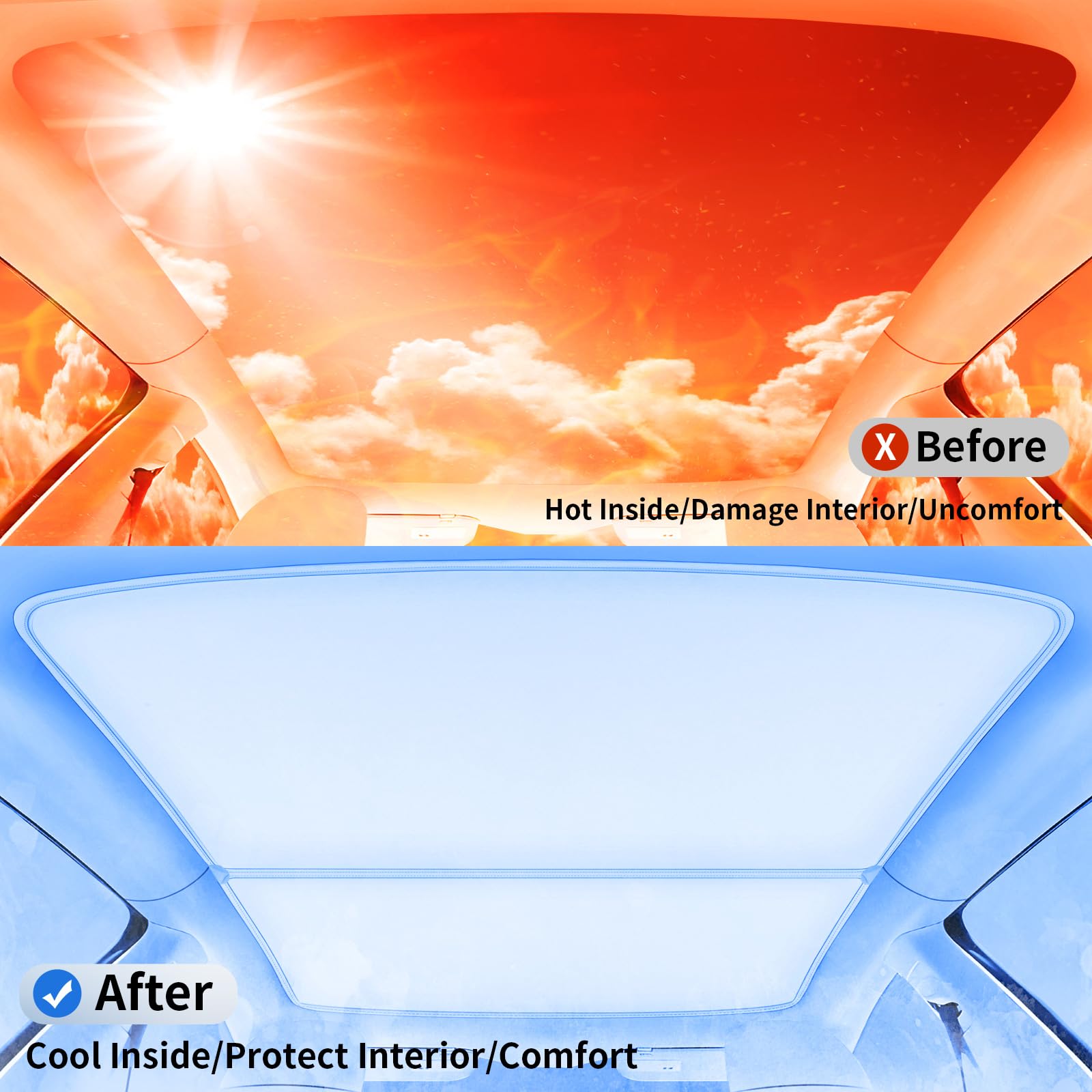 2025 Tesla Model Y Sunshade Roof Cover - No Gap & Sag-Free Design with Magnetic Middle Component | Heat Insulation & UV Protection for Glass Roof | Compatible with Model Y 2020-2025 (White/Beige) | Perfect for Summer Driving & Parking Outdoor
