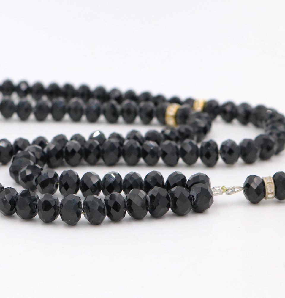 Premium Islamic Tasbih - 99 Crystal Cut Acrylic Prayer Beads for Muslim Dhikr - Black Elegant Rosary for Daily Worship & Spiritual Meditation - Perfect for Home, Mosque, and Travel Use
