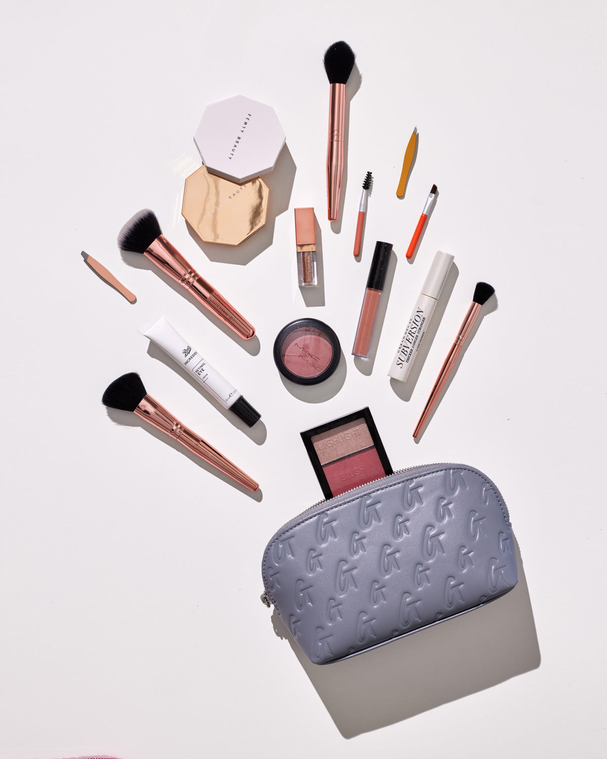 Luxury Monogram Cosmetic Pouch Gray - Travel Makeup Bag for Women, Waterproof Toiletry Organizer - Perfect for Airplane Carry-on, Gym & Weekend Getaways