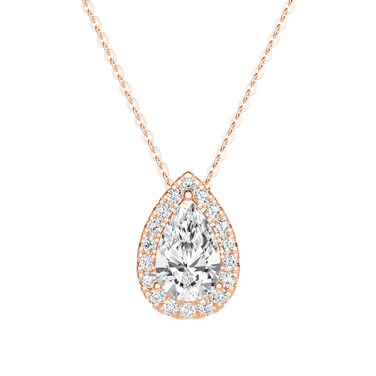 Pear Cut Moissanite Pavé Halo Pendant Necklace - 14K Gold Plated Elegant Jewelry for Women, Perfect for Weddings, Anniversaries & Special Occasions