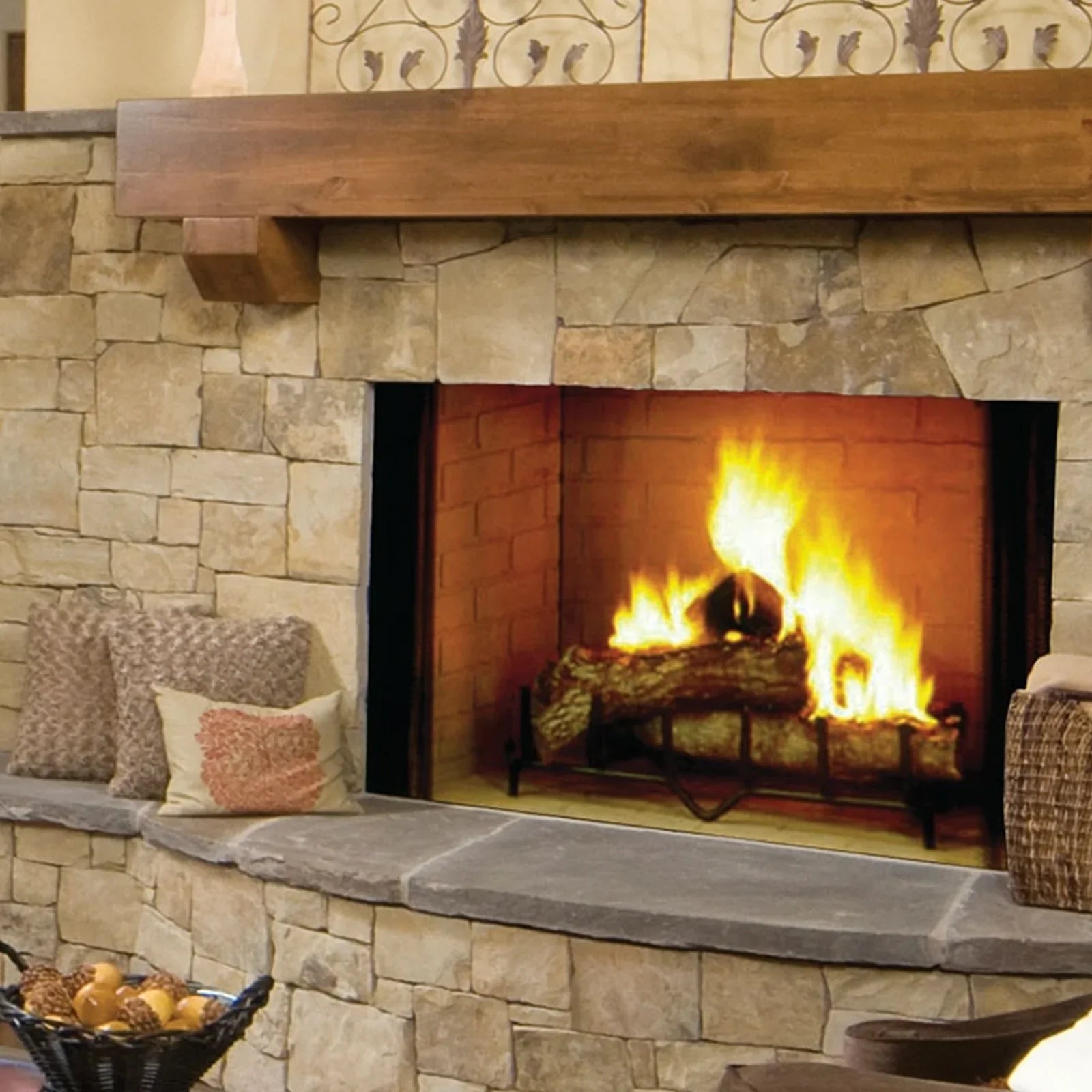 Majestic Biltmore 50-Inch Wood Burning Fireplace Insert - Classic Cast Iron Design for Cozy Home Heating | Perfect for Living Rooms, Cabins & Outdoor Patios