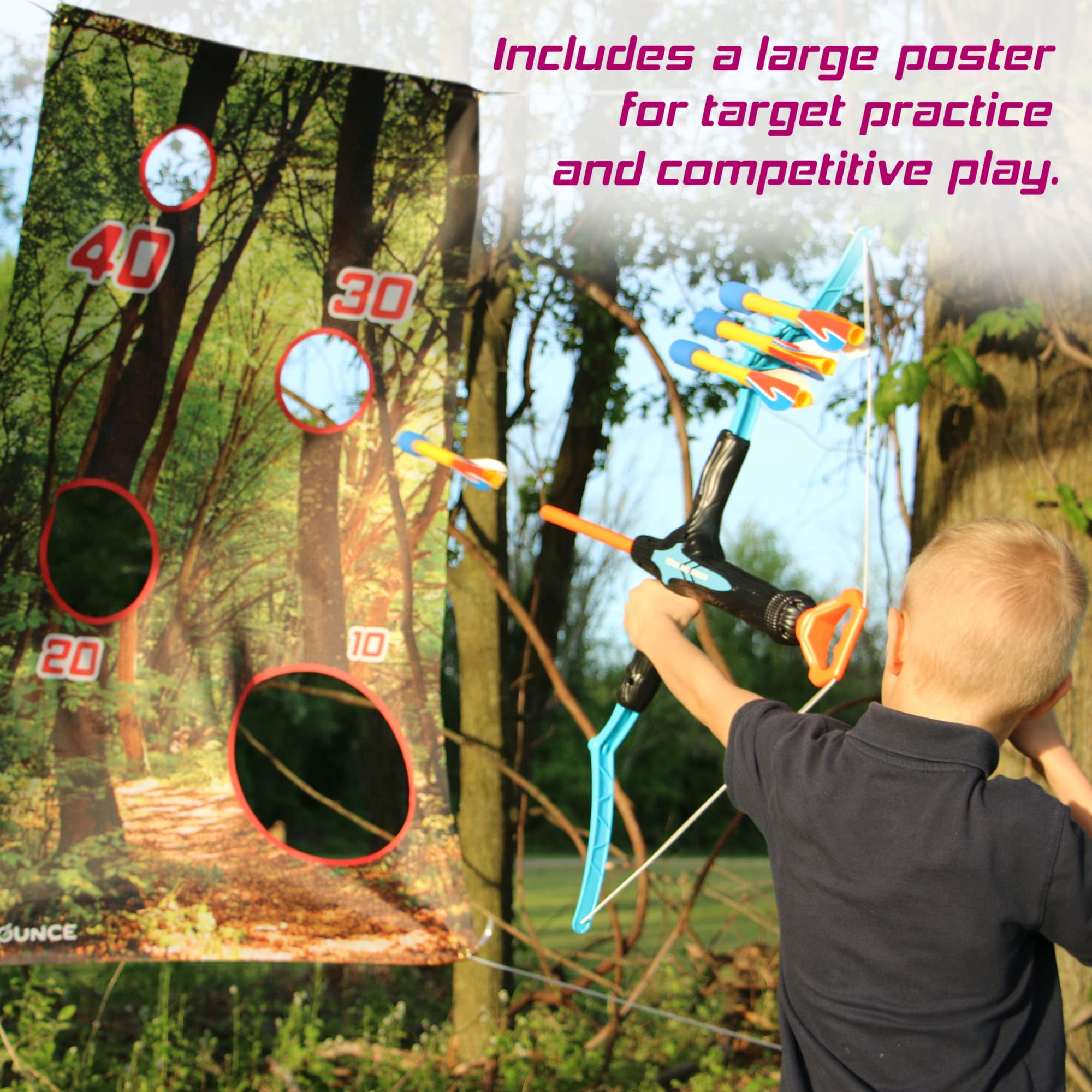 Kids Archery Set with Bounce Bow & Arrow - Safe Foam Toy for Ages 8-12 - Includes Target Poster & 6 Arrows - Perfect Outdoor Game for Birthday, Christmas Gifts - Fun Backyard Activity for Boys and Girls