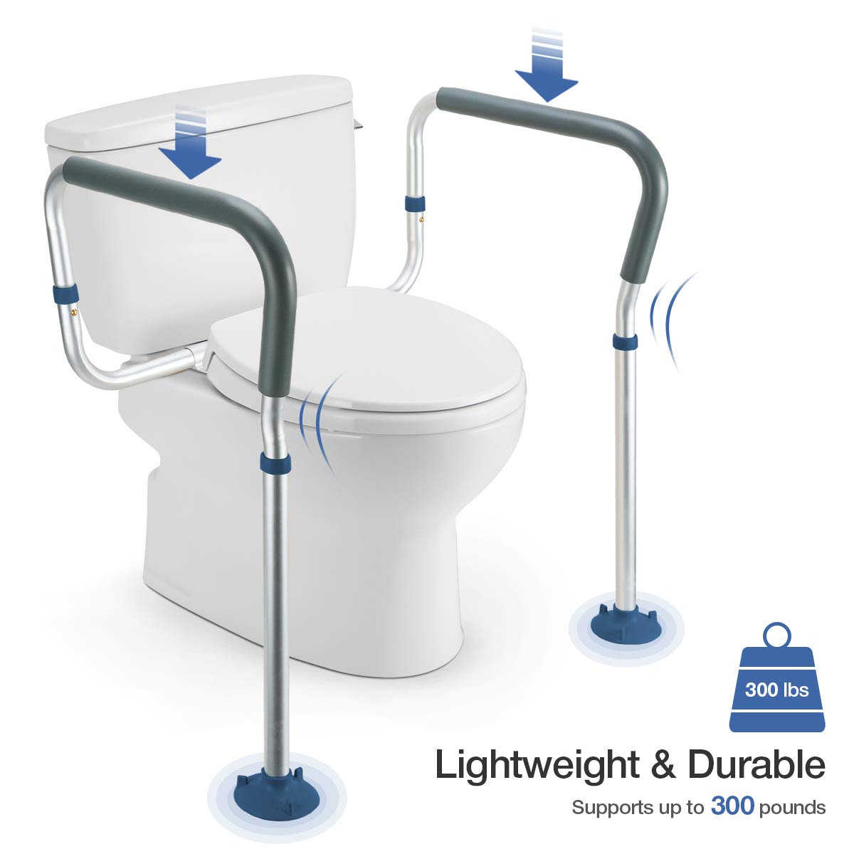 GreenChief Adjustable Toilet Safety Rail - Bathroom Handrails for Elderly, Handicapped & Disabled - Medical Toilet Seat Assist Frame with 2 Extra Rubber Tips - Ideal for Home Care & Senior Safety