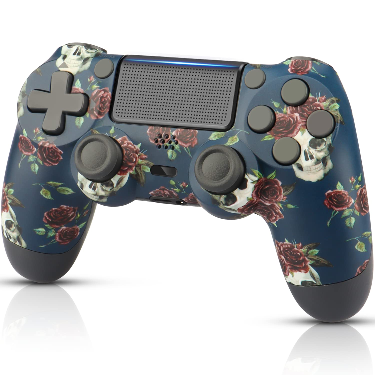 Wireless PS4 Controller with Dual Joysticks, Audio Jack & Motion Sensor - Replacement Gamepad for PlayStation 4/Slim/Pro & Windows PC - Skull Black Design - Perfect for Gaming, Streaming & PC-Compatible Play