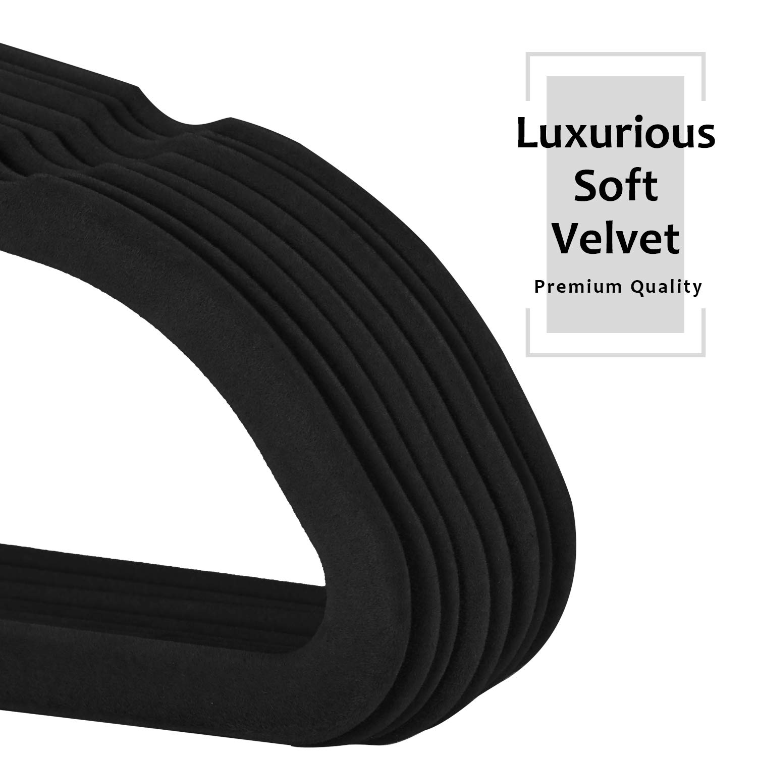 Premium Velvet Clothes Hangers - Heavy Duty Suit Hangers (60 Pack) - Non Slip & Space Saving with 8 Finger Clips & Tie Rack - Ideal for Men's & Women's Wardrobe Organization - Perfect for Closets, Laundry Rooms & Travel Packing - Black