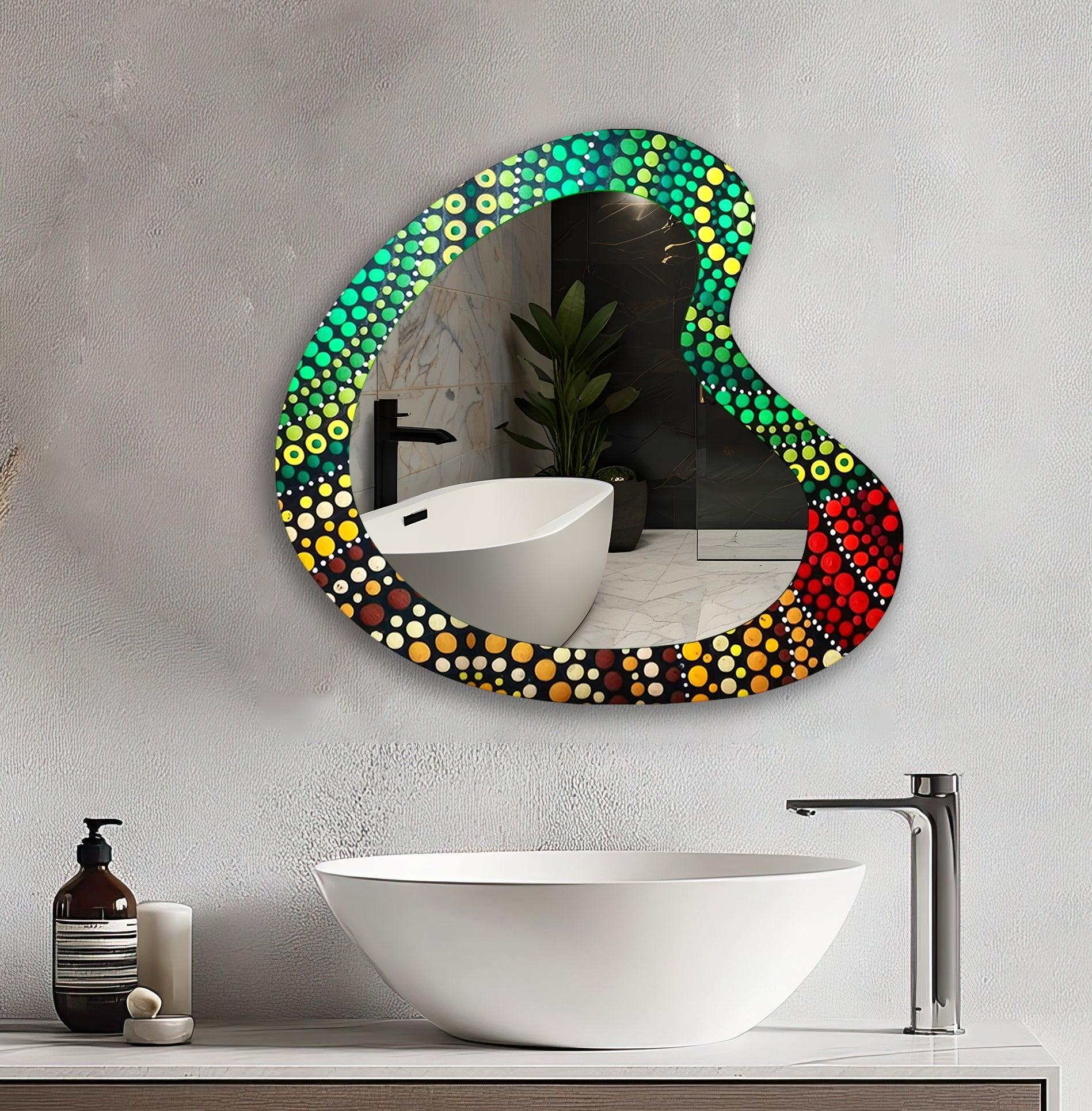 Asymmetrical Green Mosaic Glass Wall Mirror - Handmade Decorative Mirror for Living Room, Bedroom, Bathroom & Entryway - Unique Home Decor Accent Piece