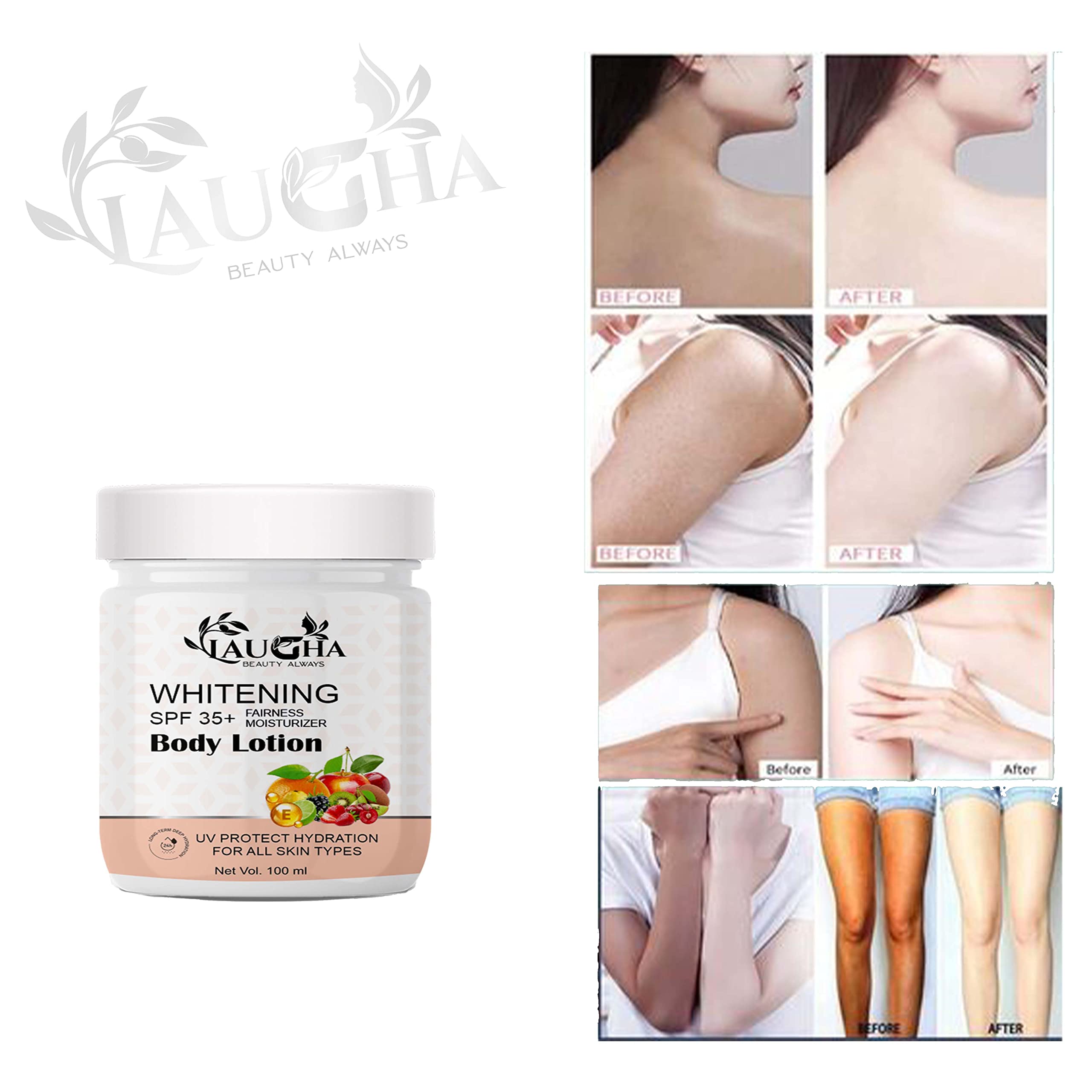 Laugha Whitening Body Lotion SPF 45+ - Brightening Moisturizer for Face, Hands & Body - Pack of 2 (200ml Each) - Perfect for Daily Sun Protection & Skin Lightening