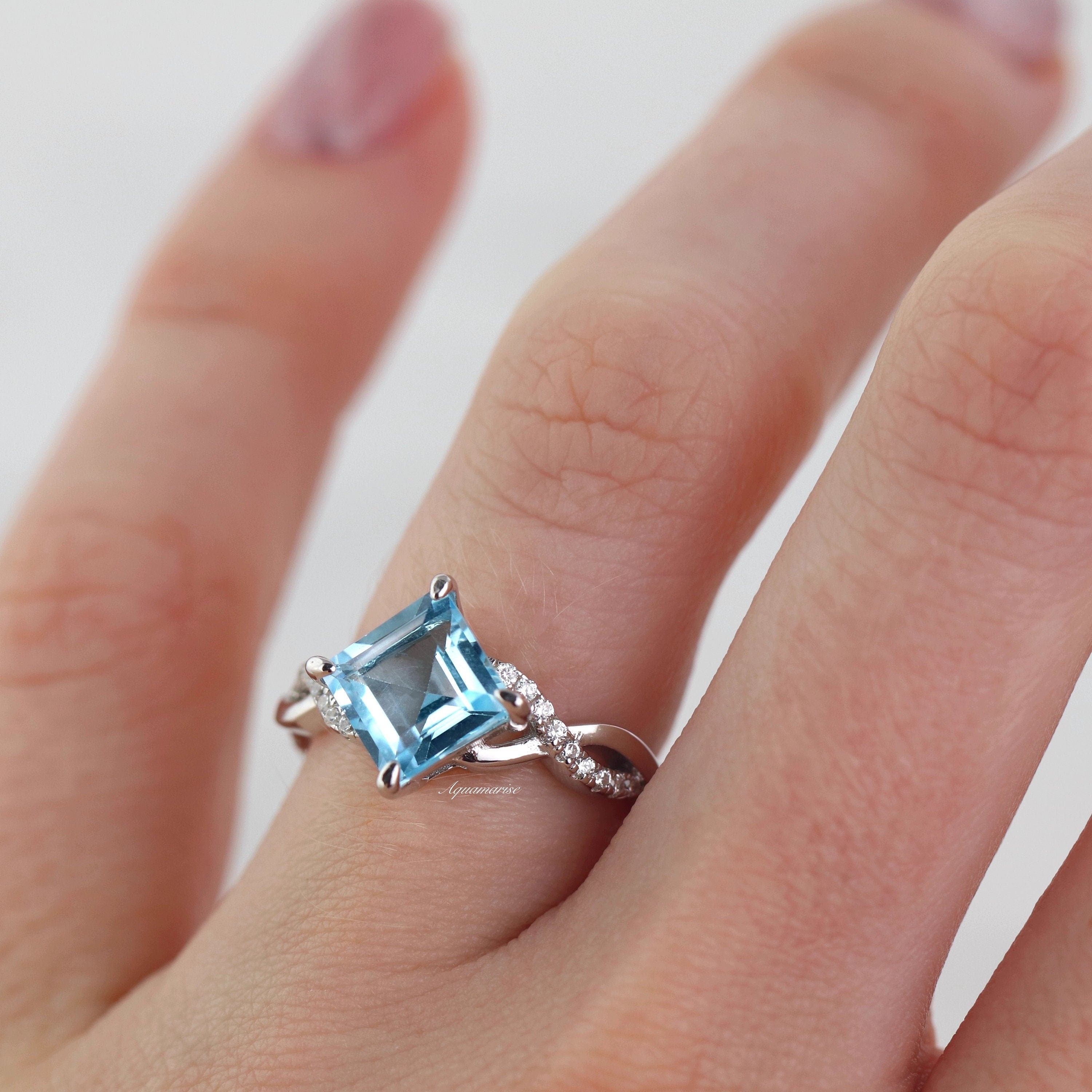 Sophia Aquamarine Ring - Sterling Silver Jewelry for Women, Elegant Birthstone Gift for March, Perfect for Engagement, Anniversary & Everyday Wear