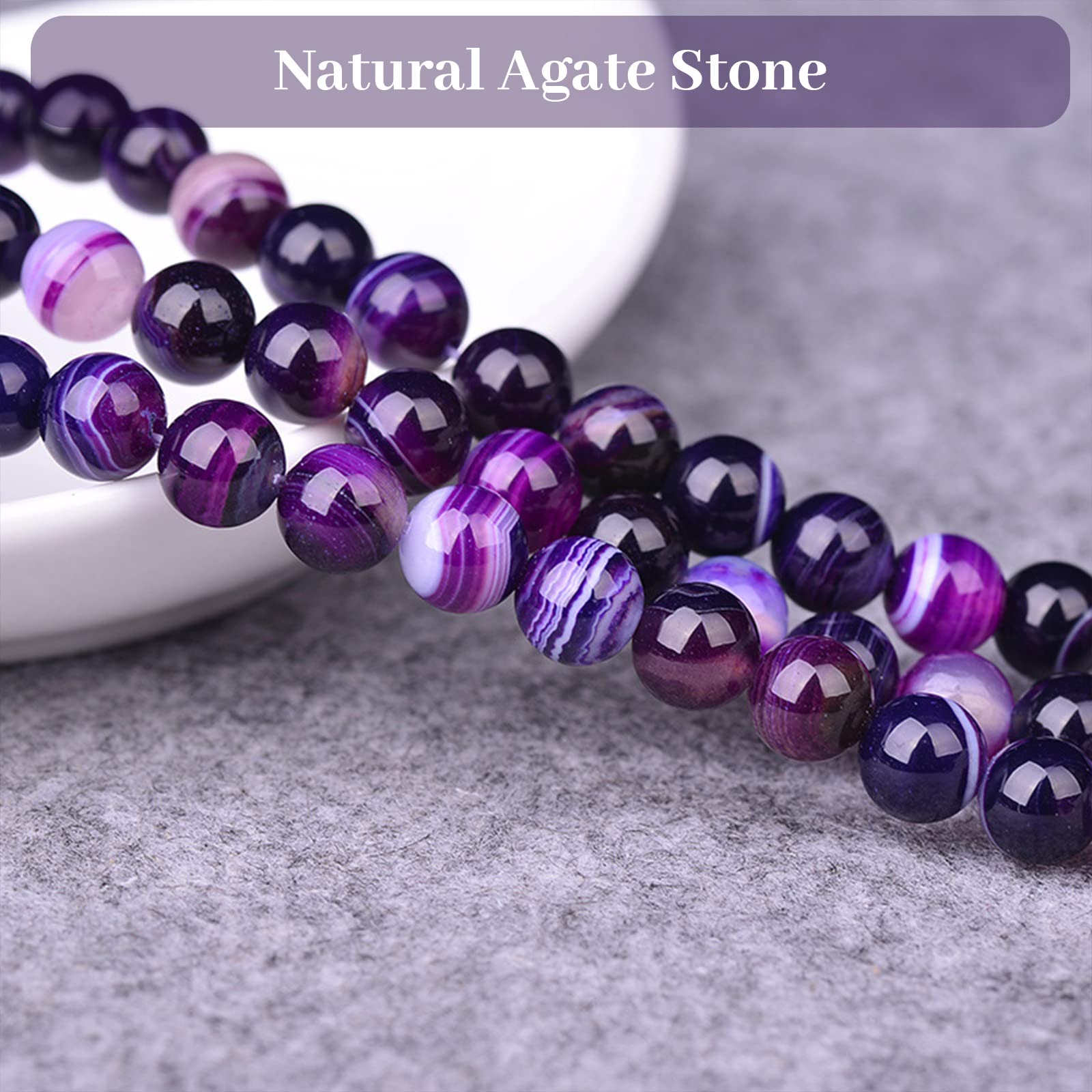 XIACIBDUS 8mm Natural Stone Anxiety Relief Bracelet - Purple Agate Healing Crystal Chakra Bracelet for Women & Men, Gift Box Included | Meditation, Stress Relief, Mother's Day Gift