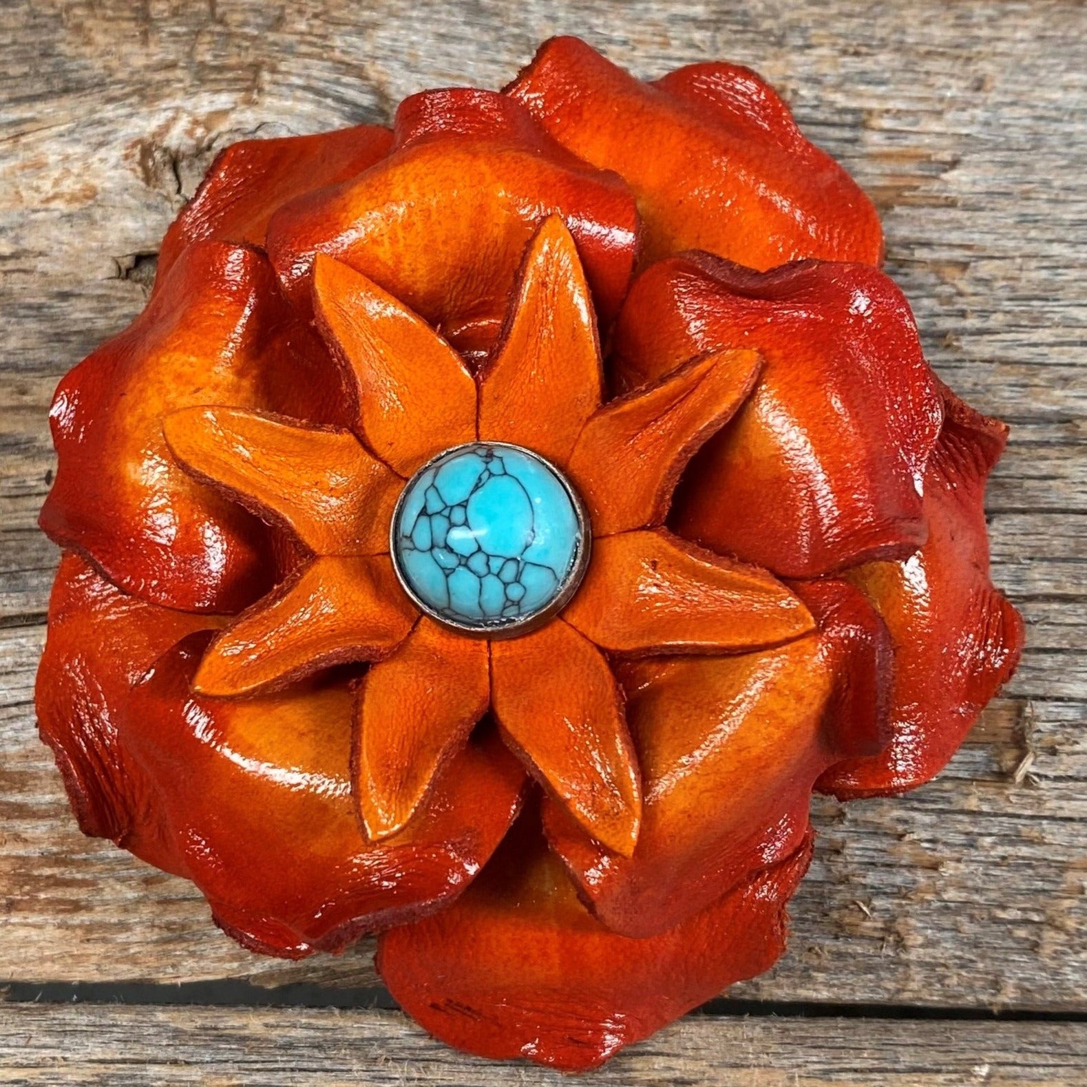 Hand Painted Leather Gardenia Flowers with Round Turquoise Cabochons - Elegant Home Decor, Wedding Bouquets & Bohemian Jewelry Making Supplies