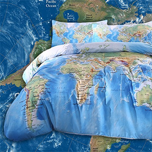 Sleepwish Kids World Map Duvet Cover Set - Twin Size Vibrant Printed Bedding for Boys & Girls - Perfect for Themed Bedrooms, Travel Enthusiasts & Geography Learning