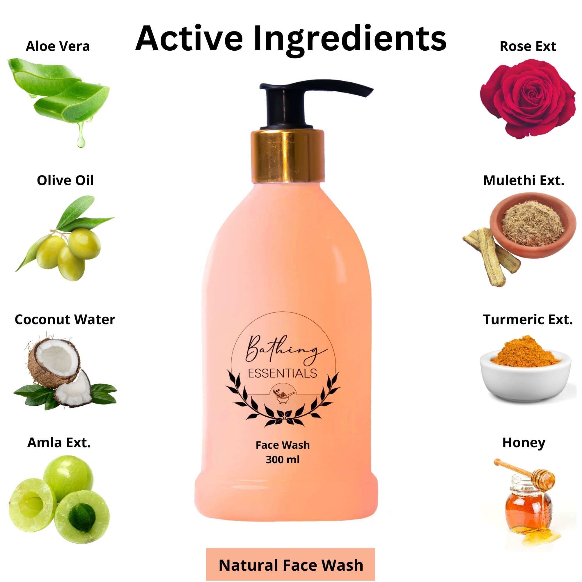 Natural Coconut & Orange Face Wash 300ml - De-Tanning, Anti-Aging, Brightening & Nourishing Formula for Smooth, Blemish-Free Skin | Daily Skincare Routine, Morning & Night Cleansing for Radiant Complexion