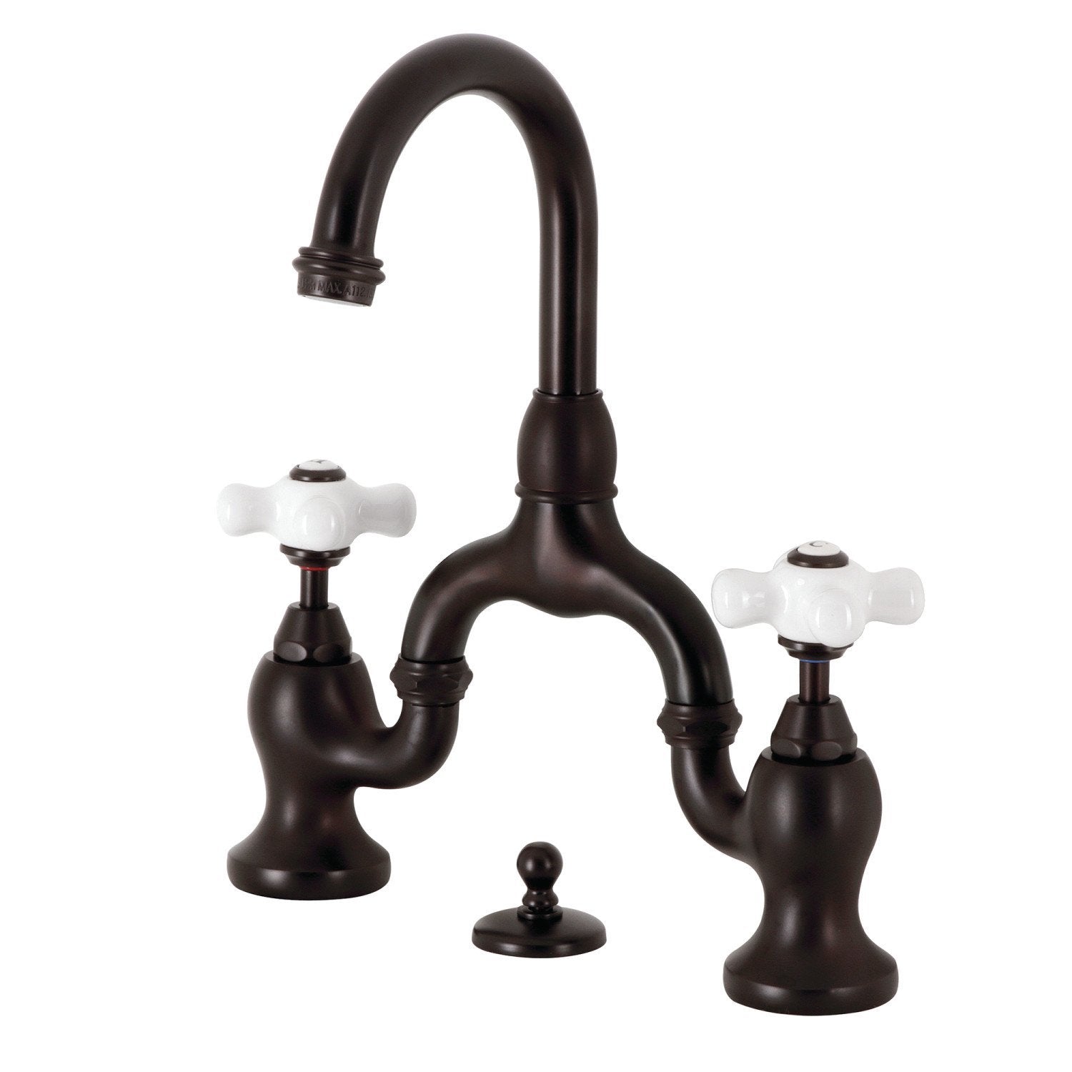English Country Two-Handle 3-Hole Deck Mount Bridge Bathroom Faucet with Brass Pop-Up - Vintage Style Sink Faucet for Bathroom Vanity & Powder Room