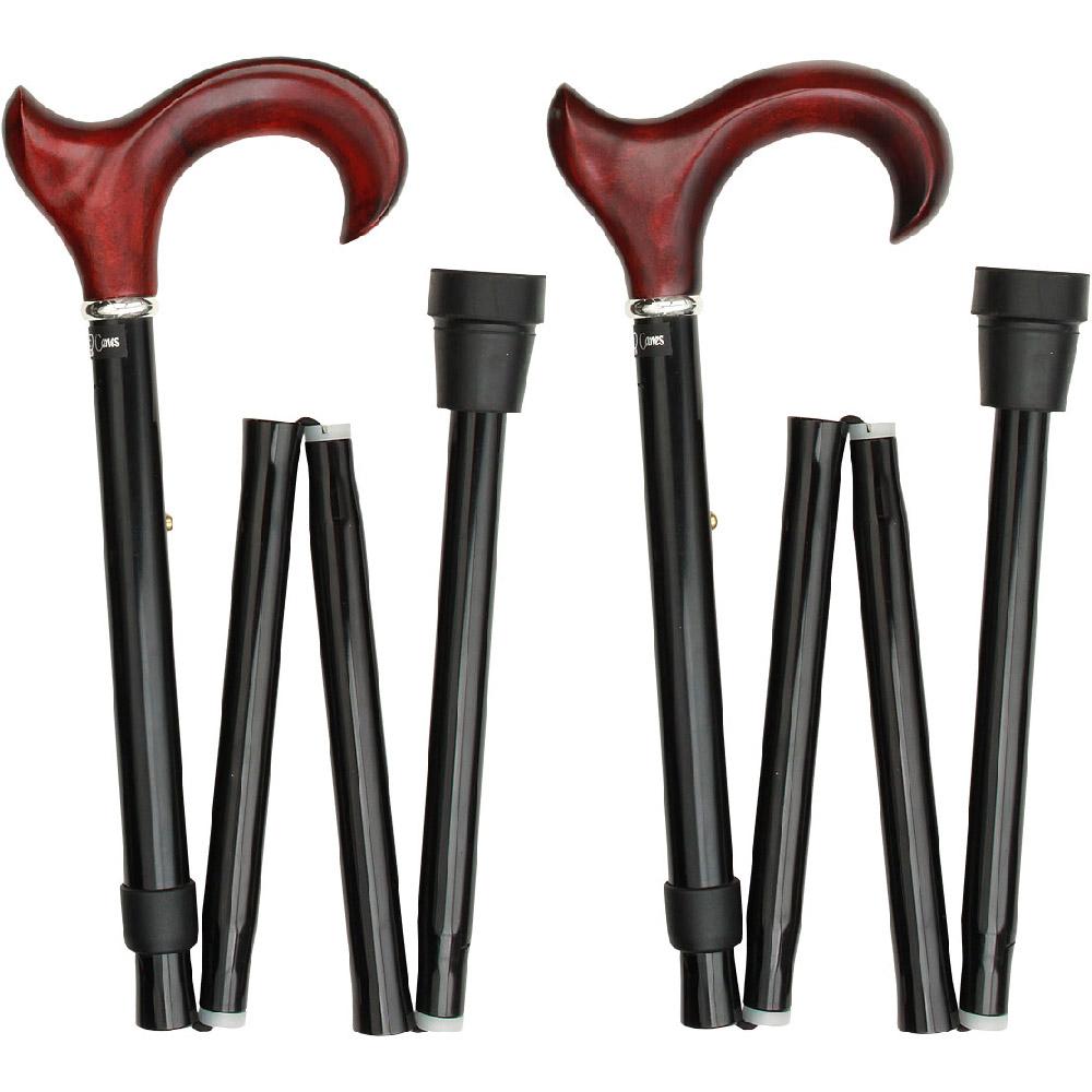 Premium Ergonomic Folding Walking Cane - Adjustable Black Aluminum Shaft with Silver Collar, Right Hand Mahogany Maple Handle (Model V1735) - Ideal for Seniors, Hiking & Daily Mobility Support
