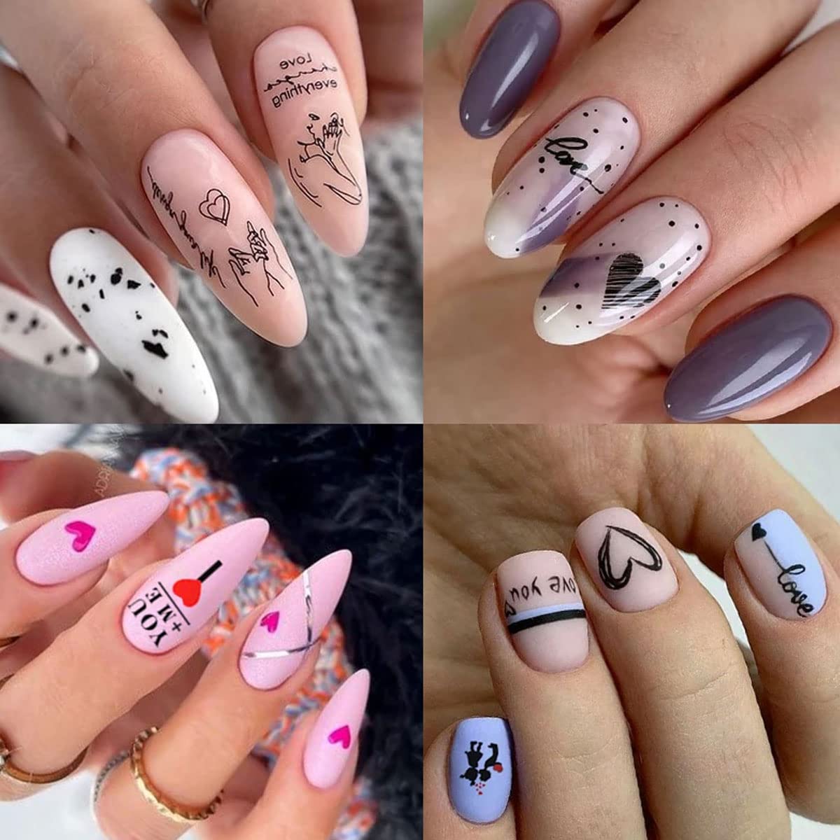 Valentine's Day Nail Stickers - Black Heart Nail Art Decals for Women | DIY Nail Design Decoration | 4 Sheets | Perfect for Valentine's Gifts, Date Nights & Romantic Occasions