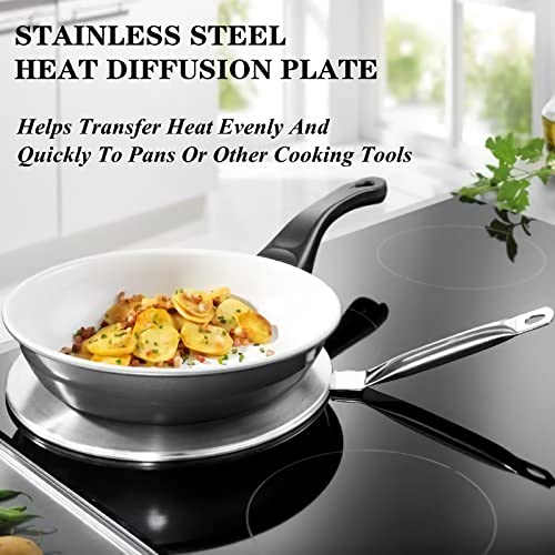 9.44 Inch Stainless Steel Heat Diffuser Plate for Gas, Electric & Induction Stoves - 24cm Induction Cooker Flame Guard with Handle - Perfect for Simmering, Melting Chocolate & Even Heat Distribution in Home Kitchen