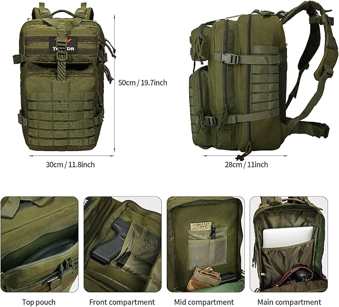 40L Tactical MOLLE Backpack - Military Bugout Rucksack with Hydration Bladder Compartment | Woodlands Camo, ACU, A-TACS | Perfect for Hiking, Camping & Outdoor Survival Gear