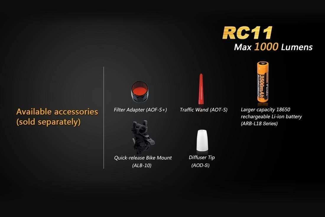 Fenix RC11 Rechargeable Flashlight - 1200 Lumens, USB-C Charging, Waterproof LED Torch for Camping, Hiking & Emergency Use (Discontinued Model)