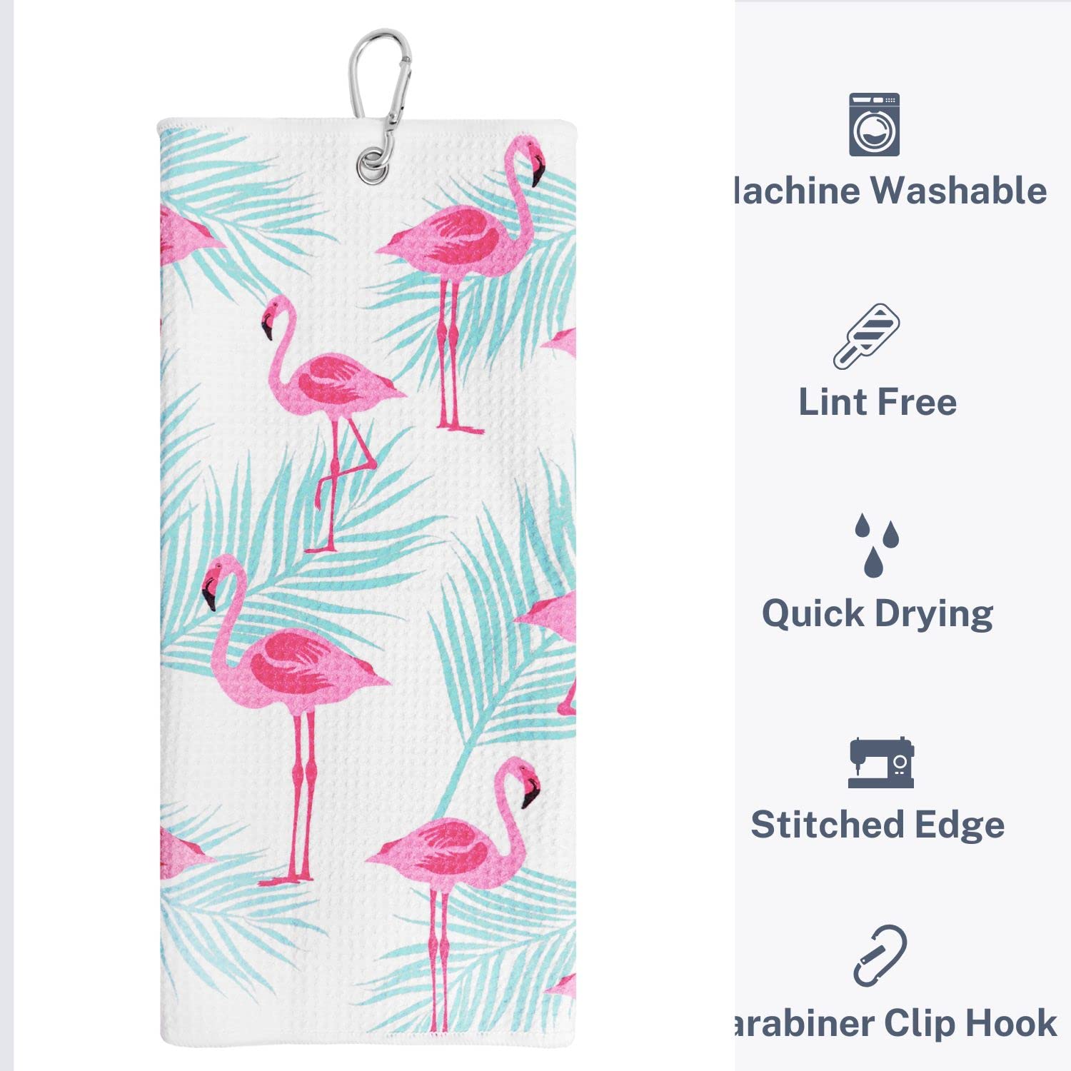 Premium Golf Towel Set of 2 - Microfiber Waffle & Ball Towels for Golf Bags - Best Golf Accessories for Men & Women - Ideal Golf Gift for Players - Flamingo Palm Leaf Design - Perfect for Course Play, Practice & Club Cleaning