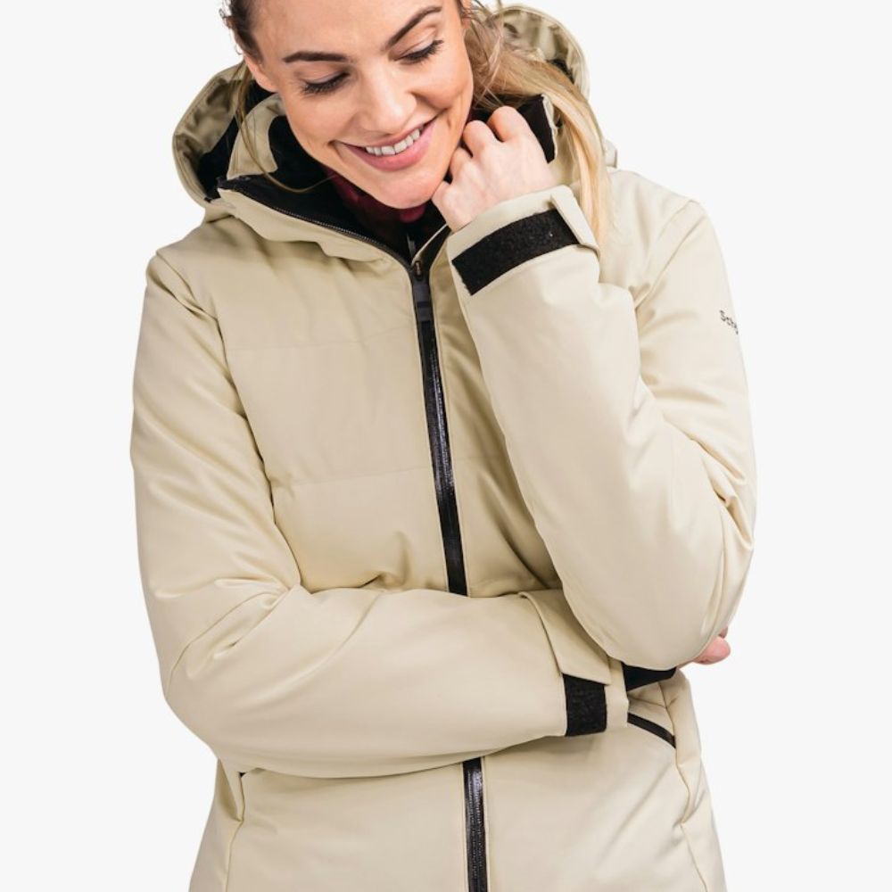 Schoffel Women's Misurina Down Ski Jacket - Smokey Sands - Warm & Waterproof Winter Coat for Skiing, Snowboarding & Outdoor Adventures